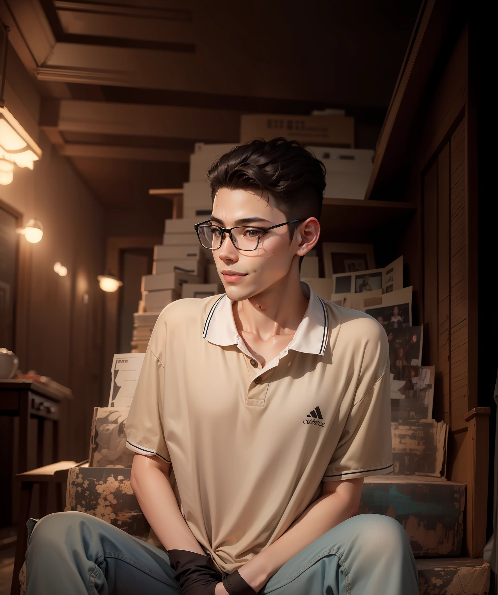 (masterpiece), realistic, (15yr old male), beautiful face, wearing a Simple beige shirt and denim skirt, studio lighting, cinematic light, beautiful woman, beautiful black eyes, milk beige middle hair, perfect anatomy, very cute smile, princess eyes , (black eyes), (head frame), center image, style, bioluminescent, 8 life size, 8k Resolution, human hands, curiously complete, elegant, close to perfection, dynamic, highly detailed, character sheet, concept art, smooth, positioned so that their bodies are symmetrical and balanced directly towards the viewer, amazing Incredibly beautiful 20-something japanese boy, detailed hairstyles,