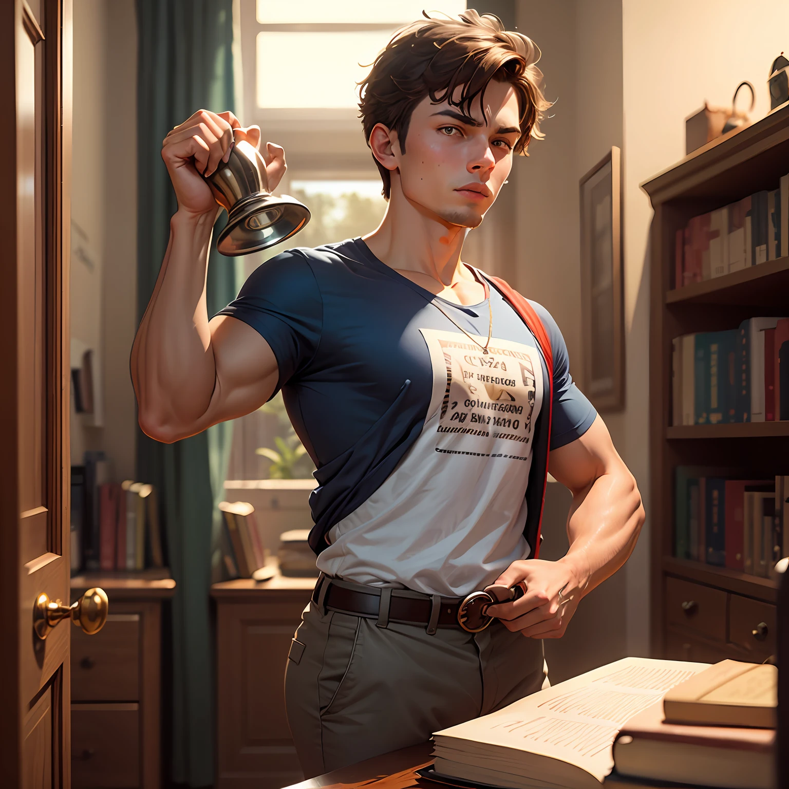 Animation of a heroic student lifting a trophy of knowledge) --auto