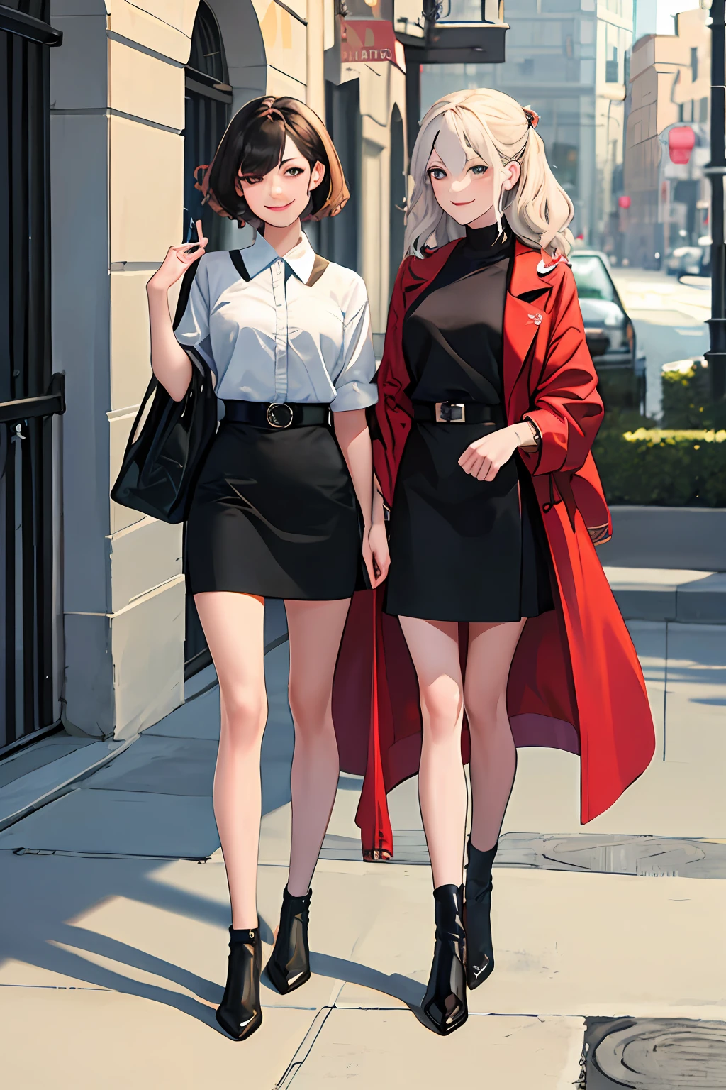 best friends talking (best quality, masterpiece: 1.3), (2girls, ), smile, looking at the viewer,
