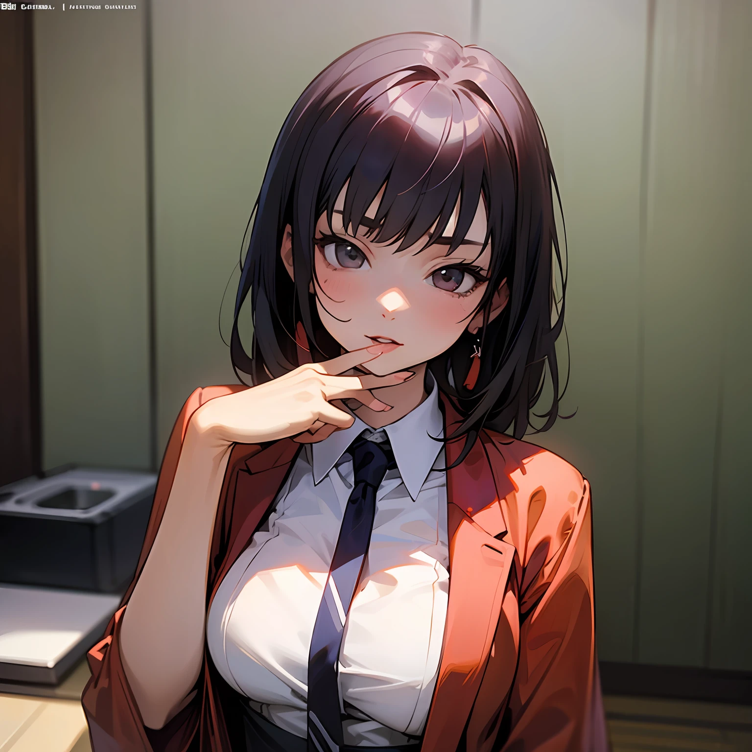 there is a woman with a tie on posing for a picture, young sensual gravure idol, realistic young gravure idol, asuka suit under clothes!, juri misaki, oppai, young pretty gravure idol, japanese goddess, girl cute-fine-face, ayaka, beautiful alluring anime teen, beautiful japanese girls face, hand over mouth, japanese --auto