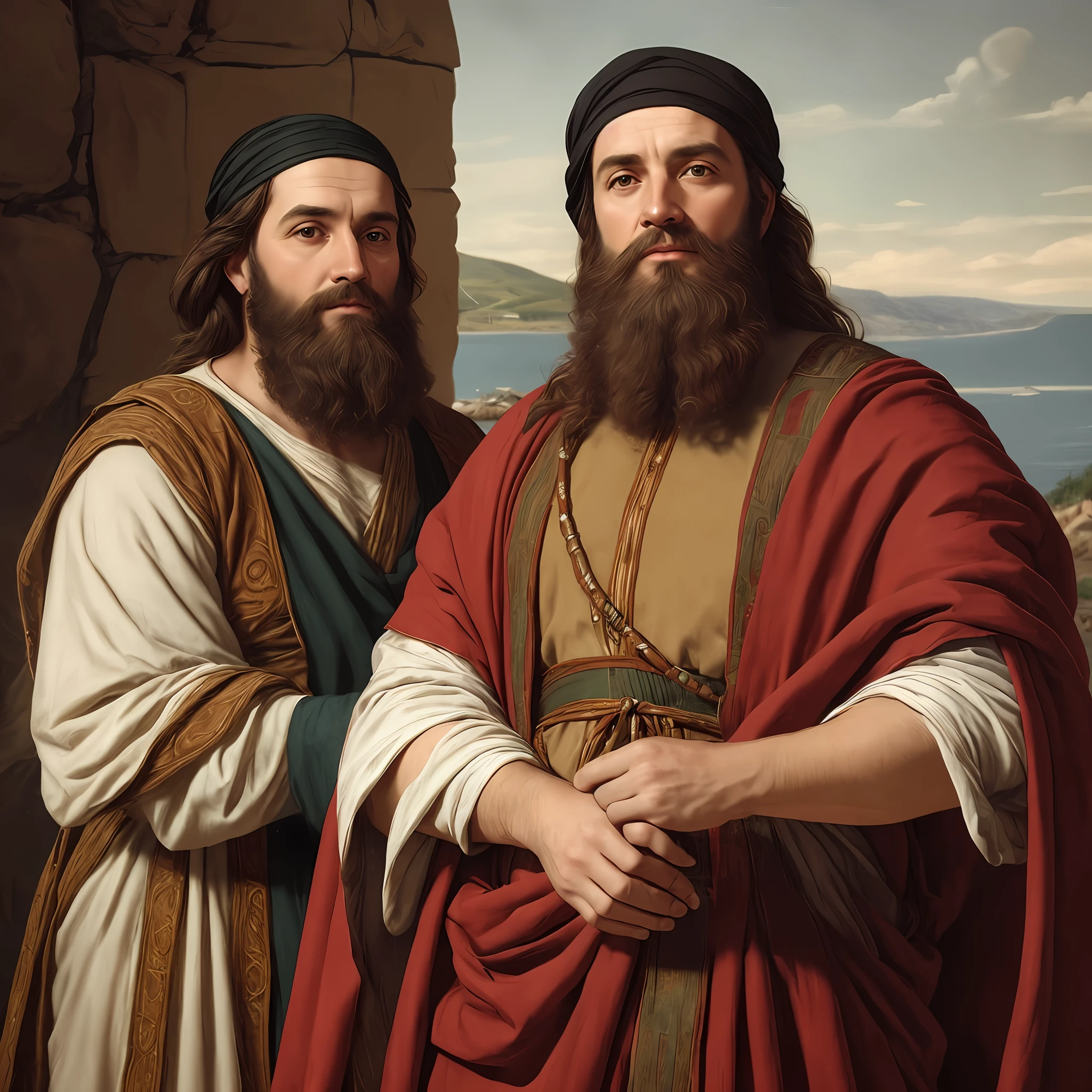 30 year old man,dressed in tunic, chiton with beard and short hair,biblical times apostle James who lived in Galilee,ultra realistic portrait photo with all the details of the face --auto