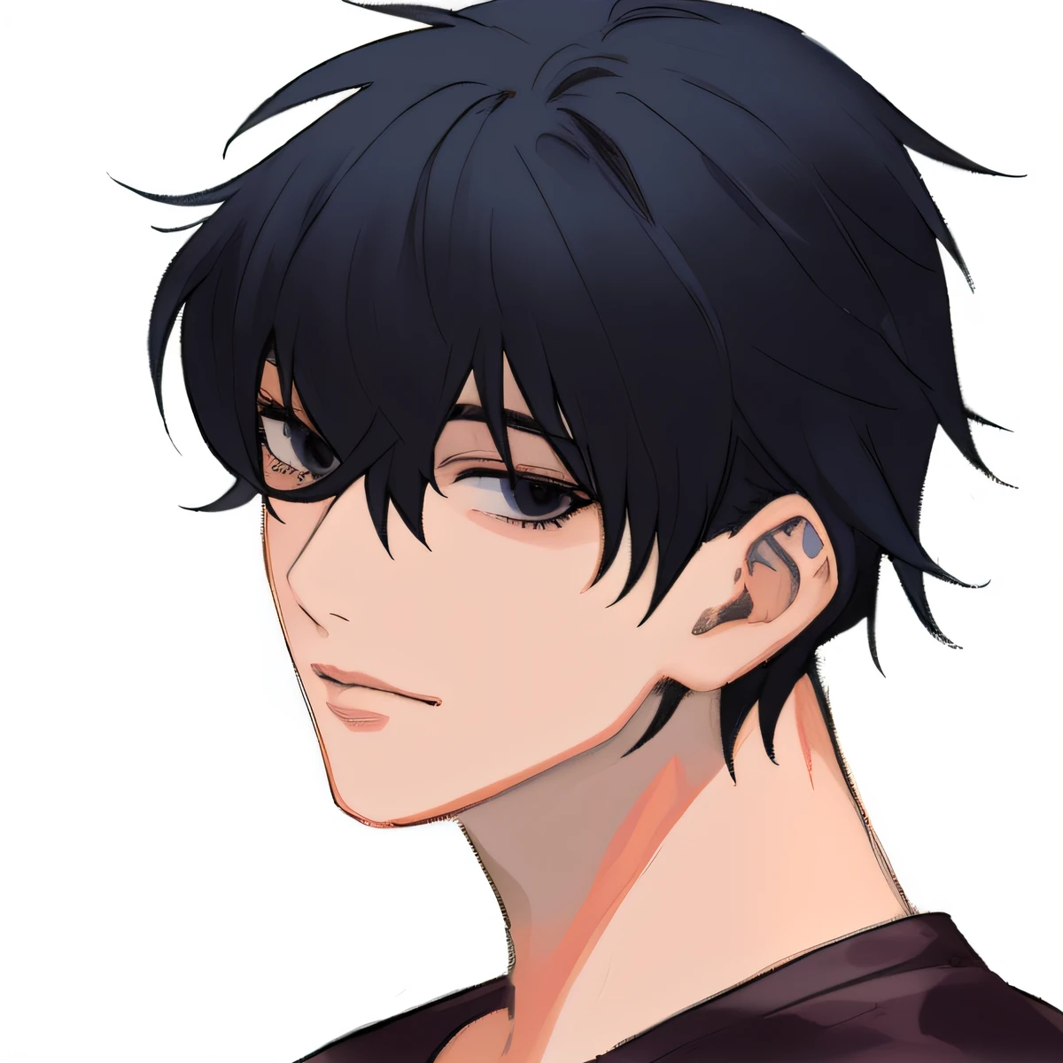 anime boy with black hair and black eyes looking to the side, detailed anime soft face, high detailed face anime, anime portrait of a handsome man, anime handsome man, made with anime painter studio, young anime man, semi realistic anime, a handsome man,black short hair, painted in anime painter studio, inspired by Okumura Togyu --auto