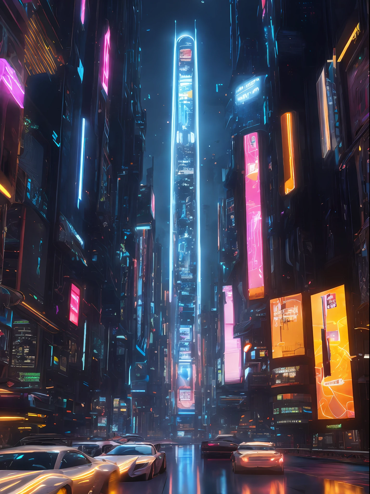 ((high quality)), ((masterpiece)), 8k, hyper-realistic, generates a futuristic technological city, cybernetic, with flying cars, illuminated neon buildings, incredibly detailed, sharpness, detail, perfectionism + award-winning realism ((ambient lighting))