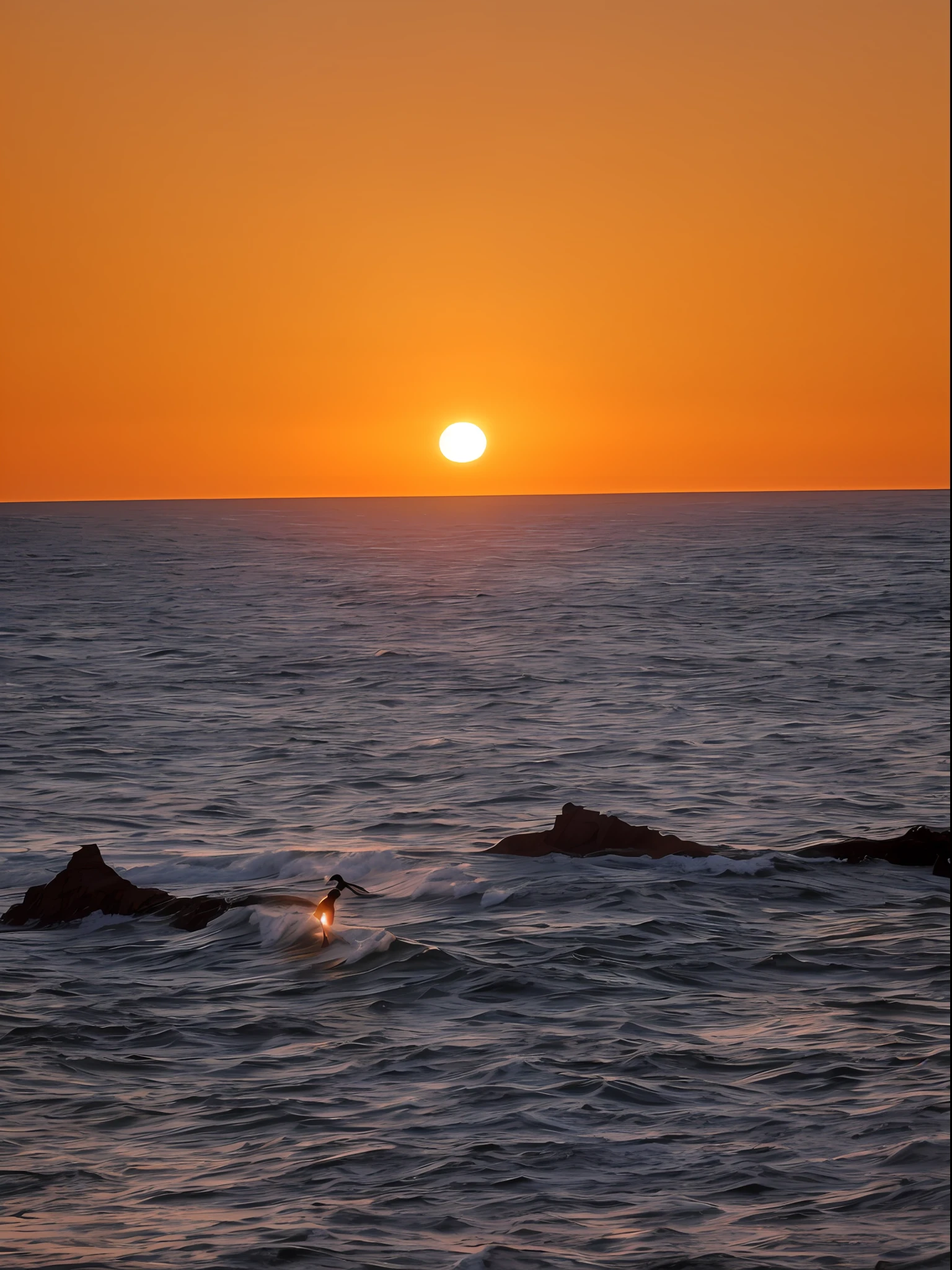 sunset over the ocean with a surfer in the water, as the sun sets on the horizon, the sun on the horizon, setting sun, golden hour in pismo california, sun set, notan sun in the background, fading off to the horizon, fades to the horizon, sunset at golden hour, sun setting, sundown, looking off into the sunset