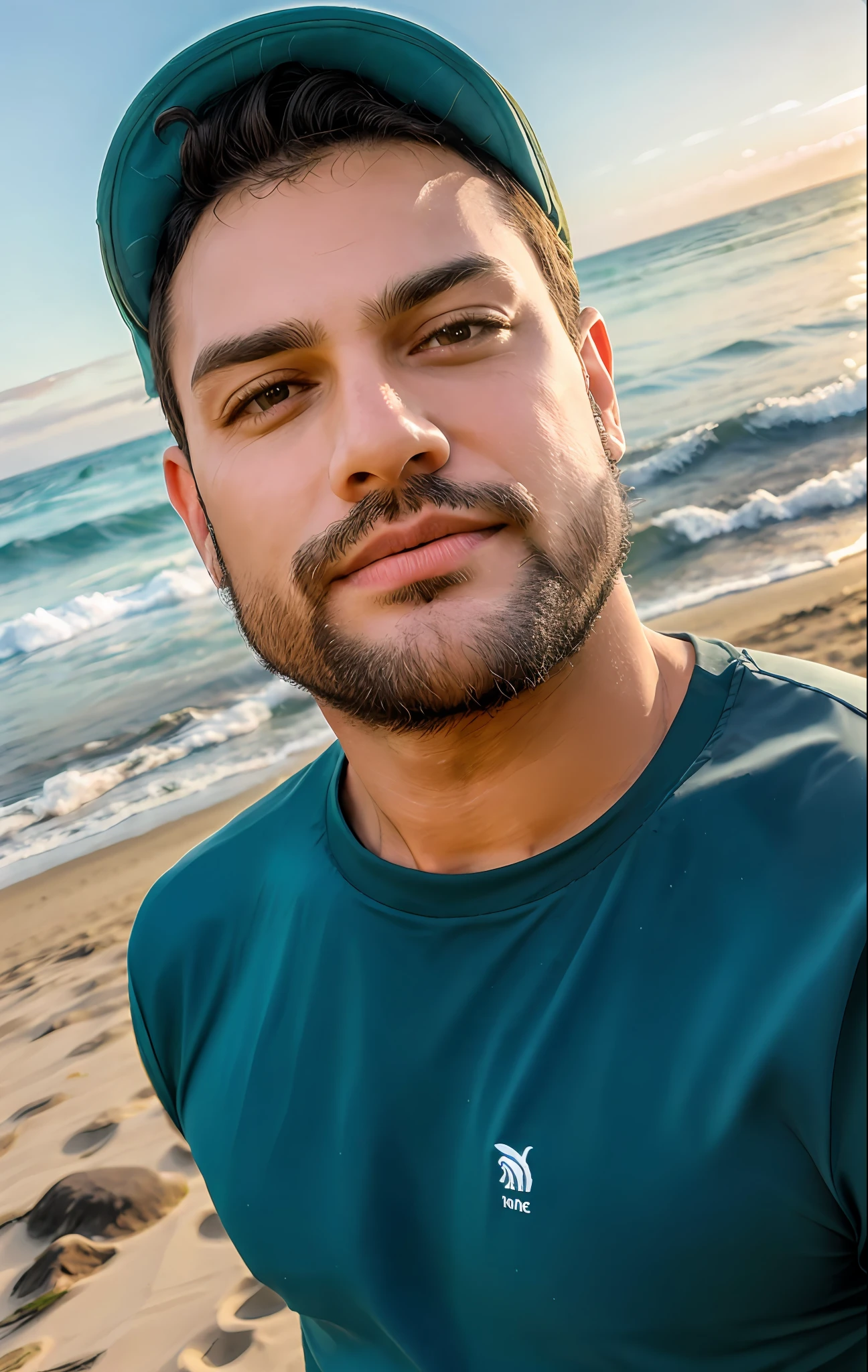 There is a man standing on the beach with a hat, on a beach, on the beach, ocean in the background, standing on the beach, beach photo, on the beach, andres rios, posing on a beach with the ocean, the ocean in the background, in the sea, on a beach