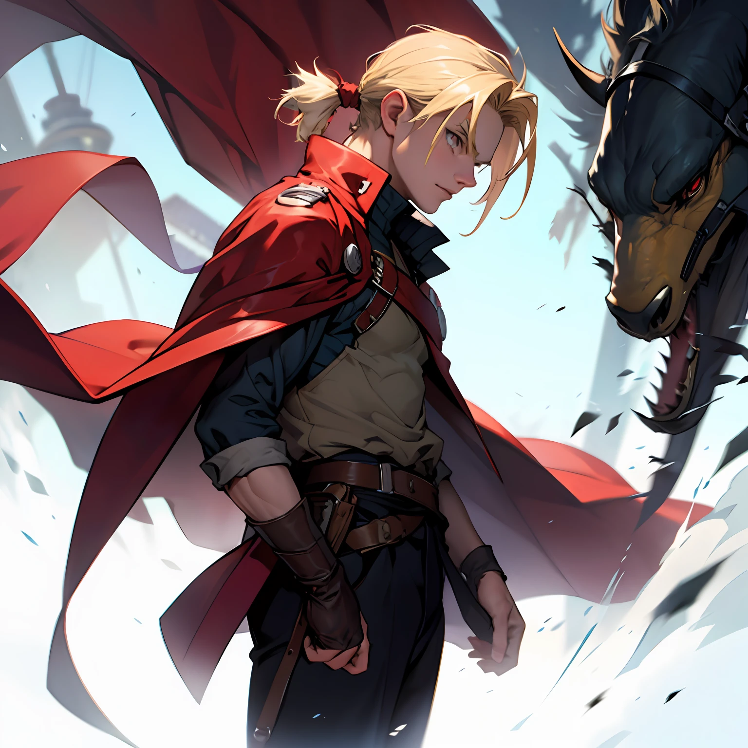 Edward Elric wearing a cape