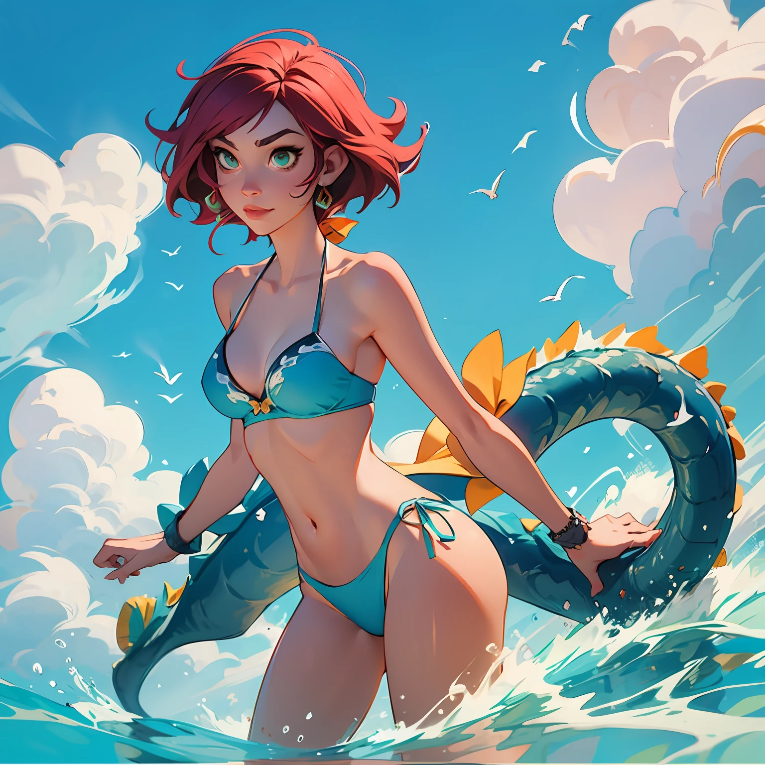 Nami in a bikini with a sea dragon