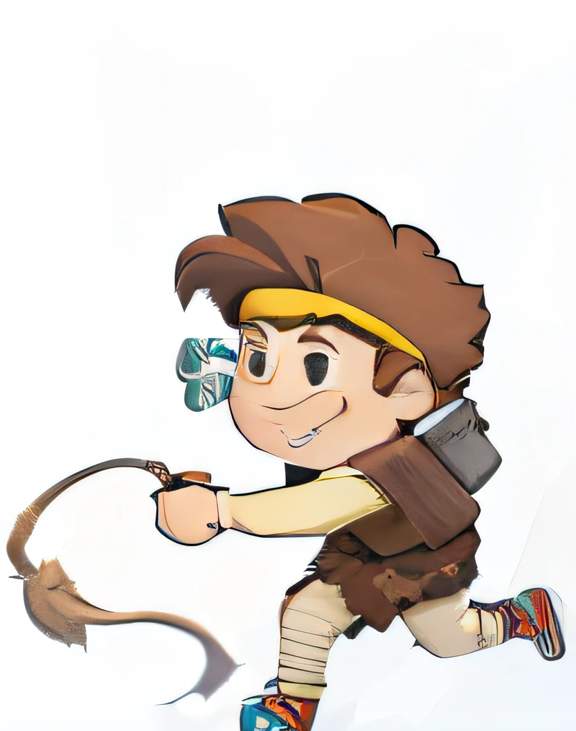 Cartoon boy, a character based on a haggis, wearing caveman clothes, avatar for the site, genius, adventurer, petros, the god Hermes, girl running, boy archer, dressed as a scavenger, boy, David and Goliath,