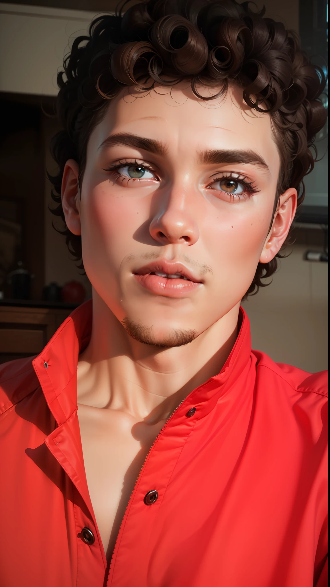 This boy, brunette, brown eyes, curly hair, in 3D, 8k, high quality, without losing the original features