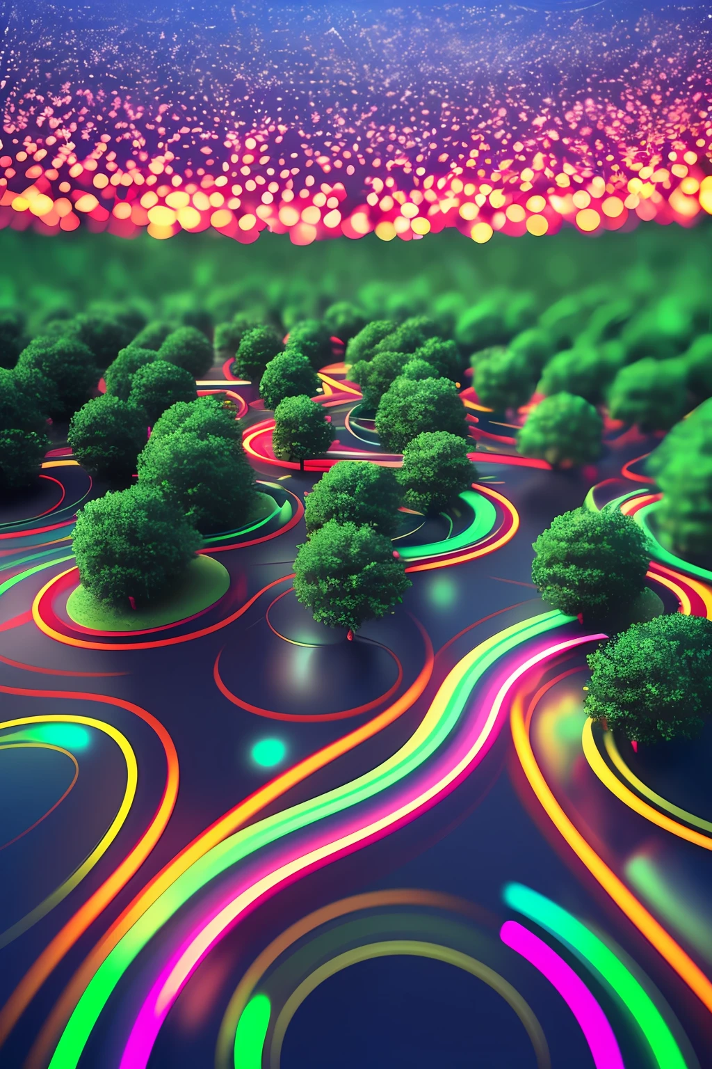 Imagine a concrete wall where a large photoplasmic circle appears in the form of an interplanetary portal, inside a forest with radiant neon lights. around circle reflective waves of liquid Chrome, realistic bedroom environment, wide angle side view, fast shutter speed 1/500, aperture f/12, Cinema 4D, Masterpiece, 8k, HR, HQ, 4D, bokeh - -ar 3:2 4c --auto --s2