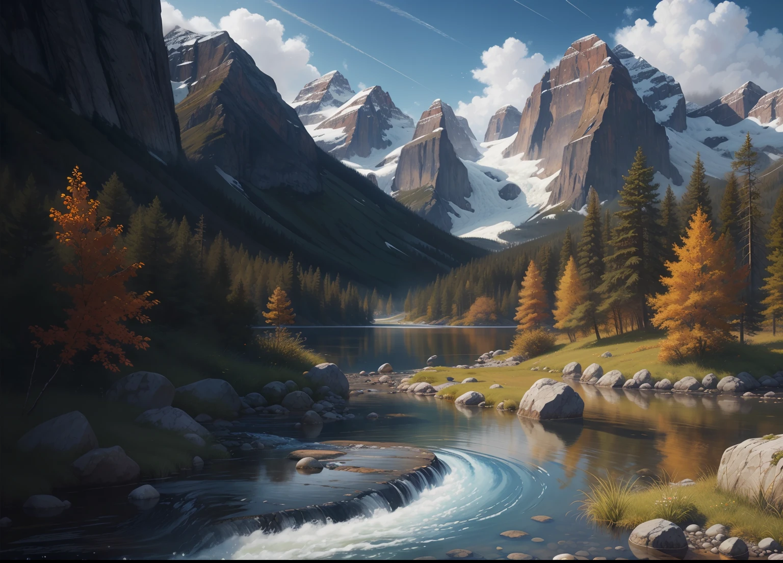 landscape, water, (extremely detailed CG unity 8k wallpaper), most beautiful artwork in the world, professional majestic oil painting, intricate, High Detail, Sharp focus, dramatic, photorealistic painting art