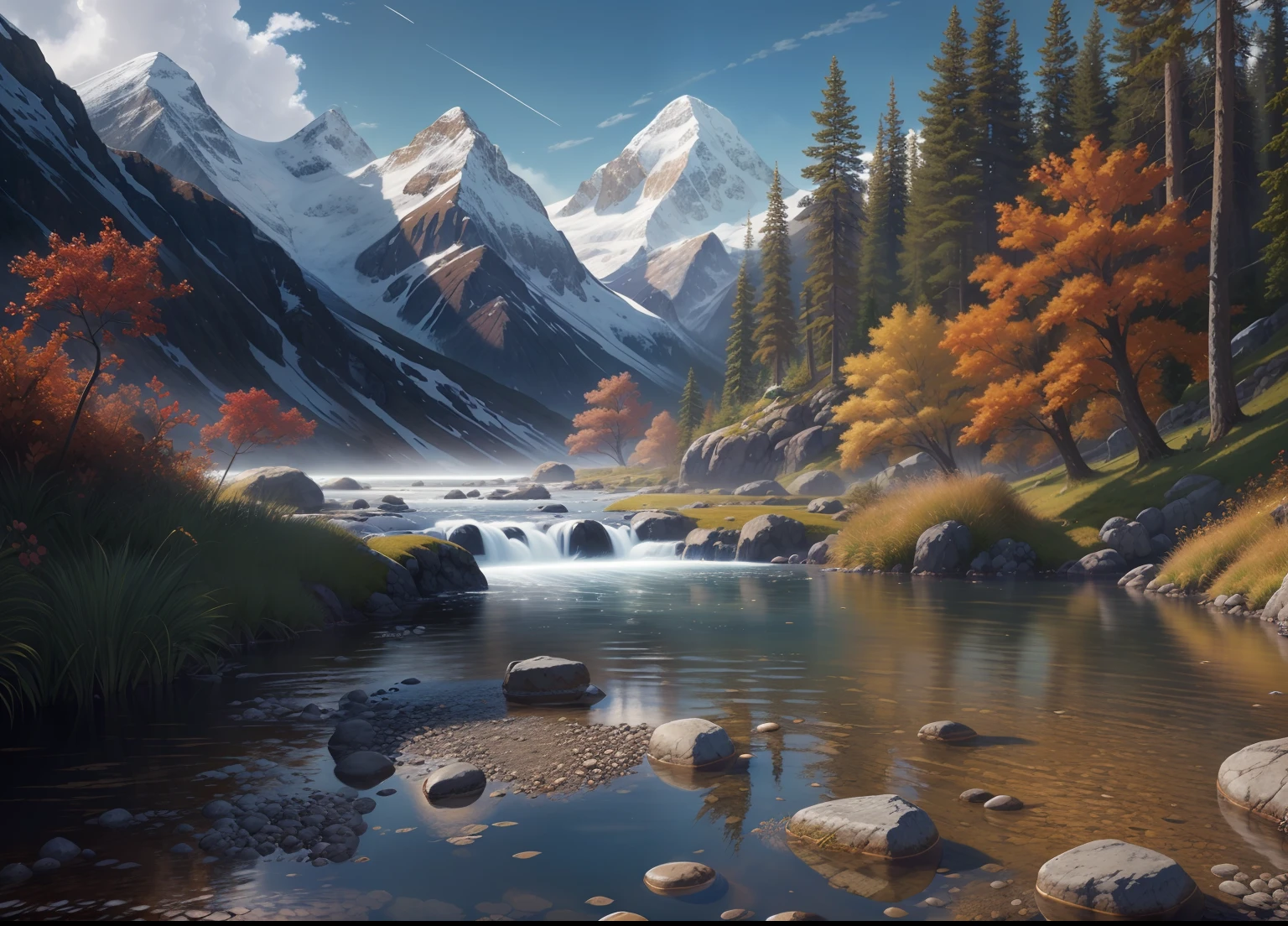 landscape, water, (extremely detailed CG unity 8k wallpaper), most beautiful artwork in the world, professional majestic oil painting, intricate, High Detail, Sharp focus, dramatic, photorealistic painting art