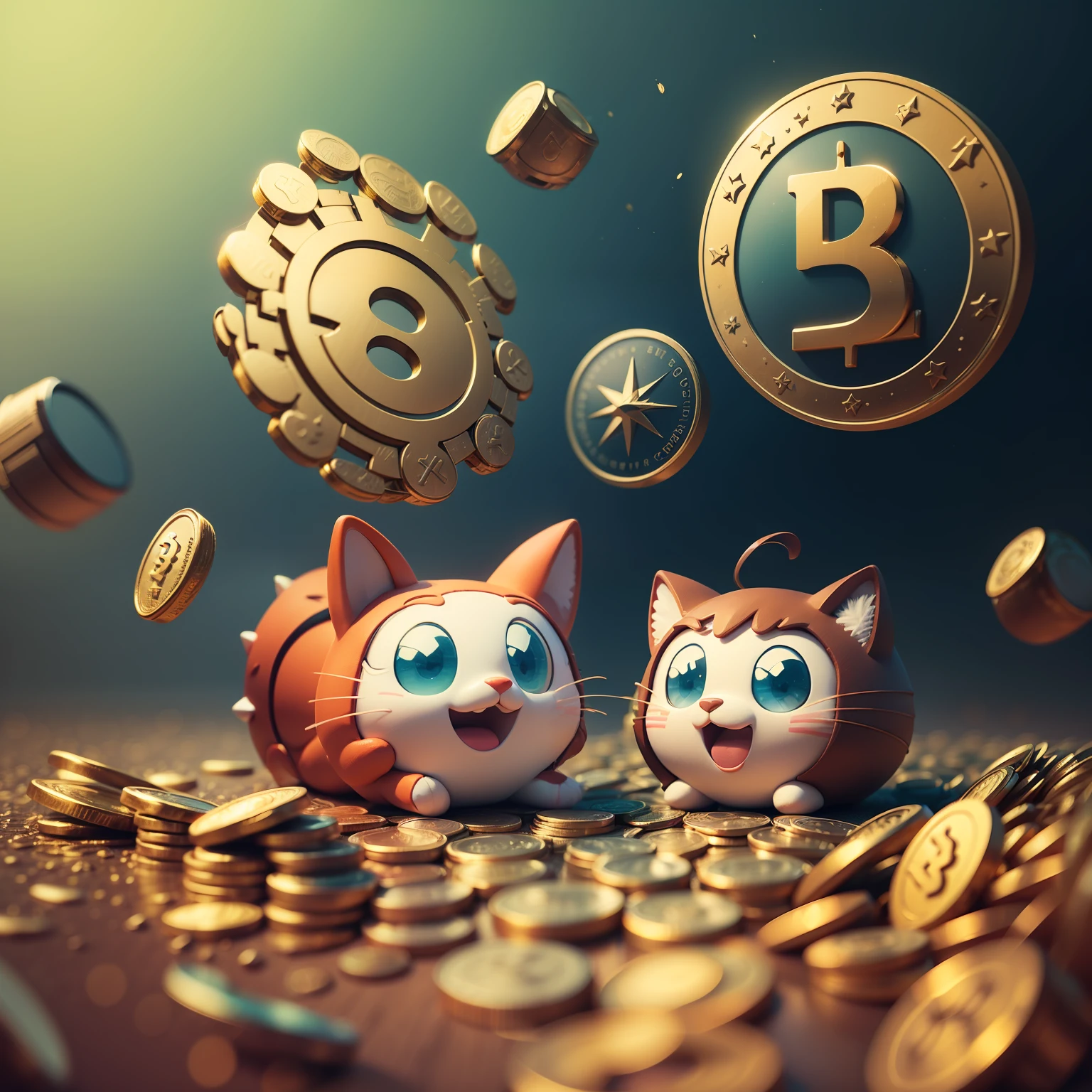 cryptocurrency with 3D details, Currency written GOW, and wealth, currency with super detailed 3D effects, with predominant colors in purple and gold ((8K Quality)) --auto