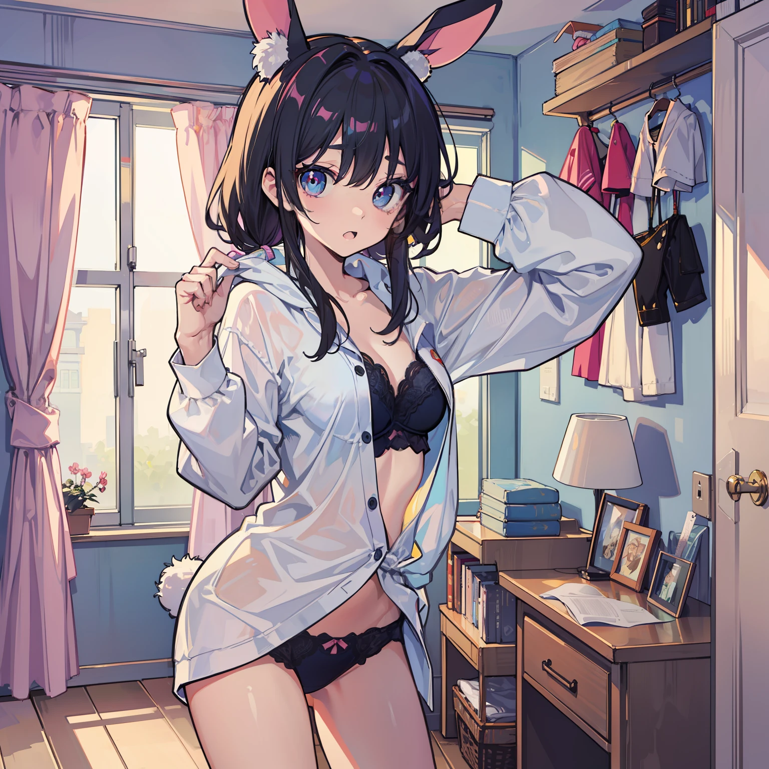 Rabbit girl Morning changing clothes Surprised face ((jito eyes)) Underwear In the room