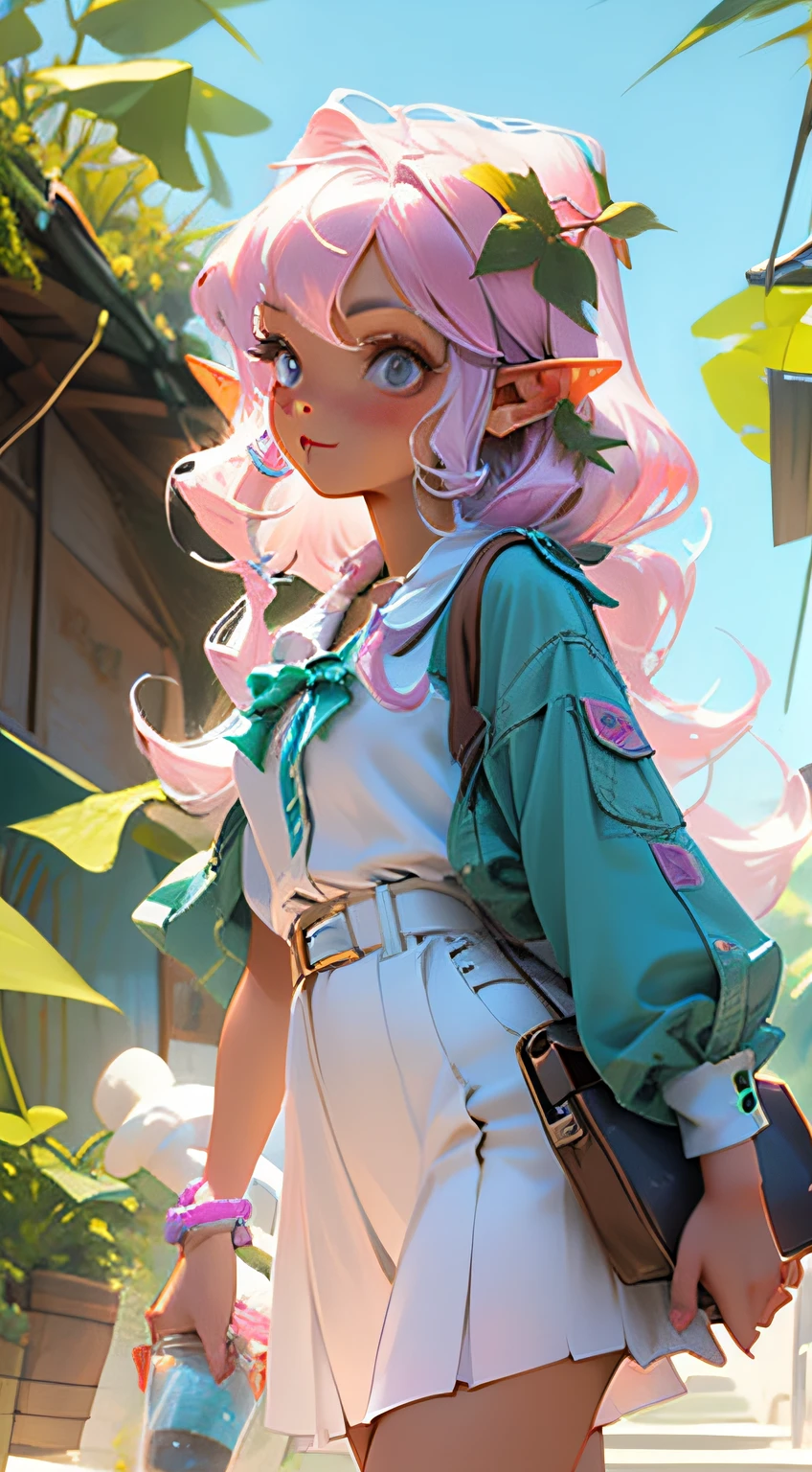 girl, in the style of pink and white, elf ears --style cute