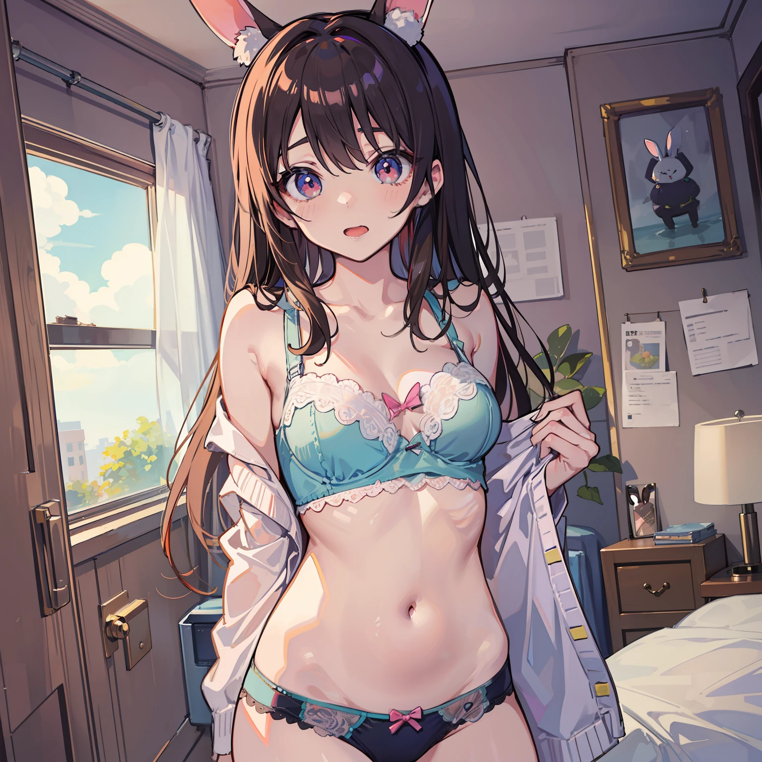 Rabbit girl Morning changing clothes Surprised face ((jito eyes)) Underwear In the room
