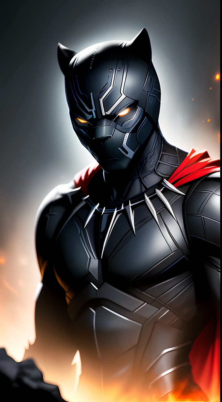 (dark shot: 1.1), epic realistic, Black Panther in the dark with glowing eyes and glowing cape, soft cinematic light, Adobe Lightroom, darkroom, HDR, intricate, highly detailed, (depth of field: 1.4), hyper-detail (artstation: 1.4), cinematic, warm light, dramatic light (complex details: 1.1)