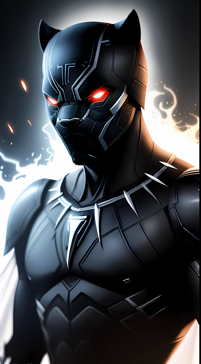 (dark shot: 1.1), epic realistic, Black Panther in the dark with glowing eyes and glowing cape, soft cinematic light, Adobe Lightroom, darkroom, HDR, intricate, highly detailed, (depth of field: 1.4), hyper-detail (artstation: 1.4), cinematic, warm light, dramatic light (complex details: 1.1)