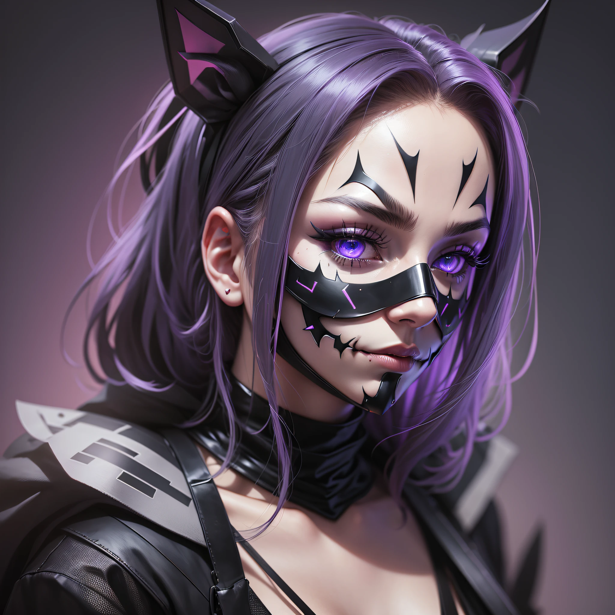 Dark joker woman, sorting sharp teeth, red eyes black outfit, blonde hair with pink and blue tips
