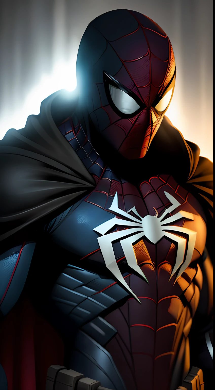 (dark shot: 1.1), epic realistic, Spider-Man Noir in the dark with glowing eyes and glowing cape, soft cinematic light, Adobe Lightroom, darkroom, HDR, intricate, highly detailed, (depth of field: 1.4), hyper-detail (artstation: 1.4), cinematic, warm light, dramatic light (complex details: 1.1)