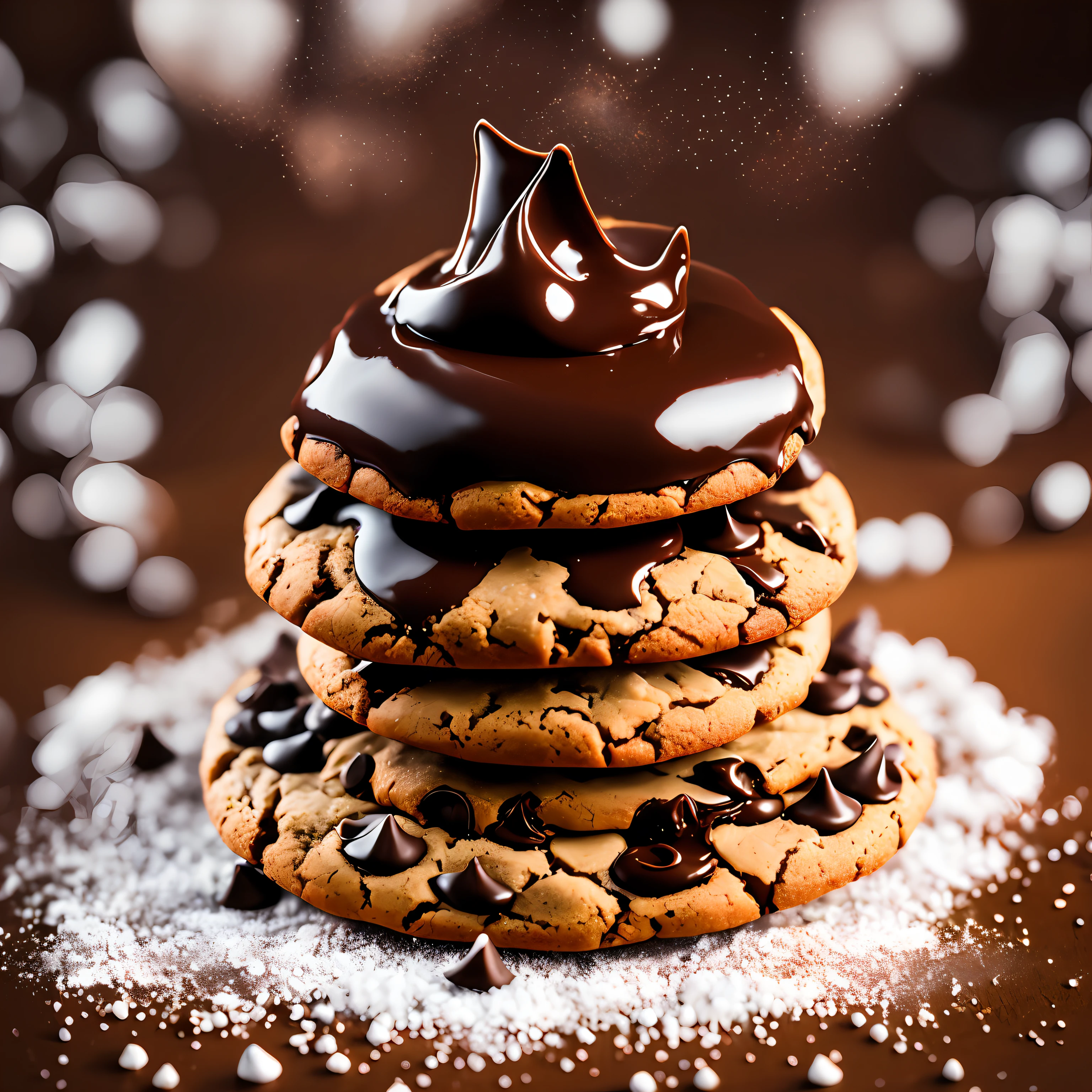 Generate with all possible details a bedad with some vanilla cookies with chocolate drops on a table and inside a plate, be extremely detailed in colors, close-up image highlighting one by one. --auto