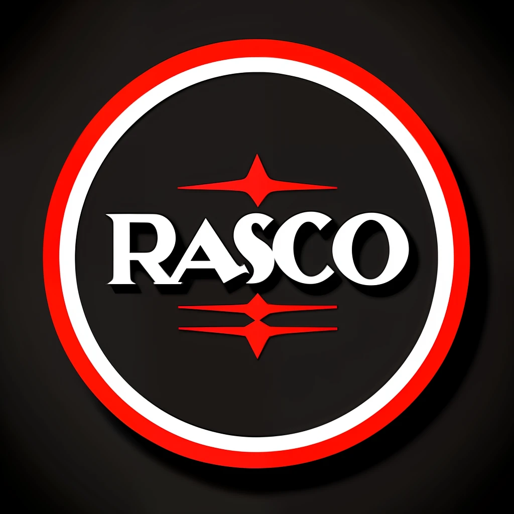 Logo for a Japanese restaurant with the name RAcsO using red and white colors