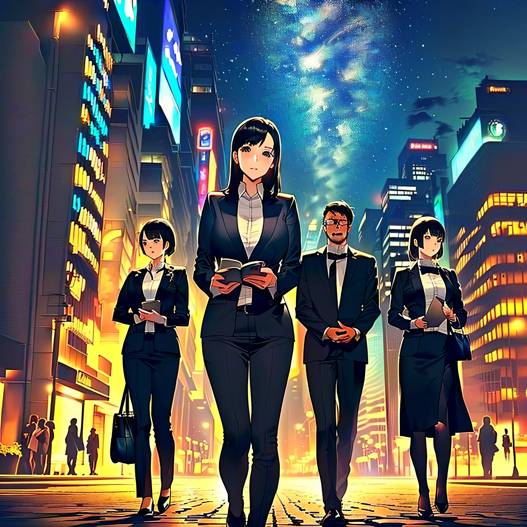 Ambitious young executive woman in a big city at night --auto