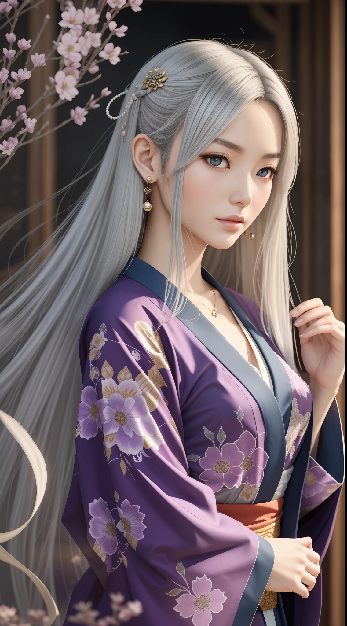 Description: A mysterious and elegant young woman with long silver hair and piercing violet eyes. She adorns a flowing kimono with intricate floral patterns.
Personality: Hana is calm, wise, and carries an air of mystique. She has a deep connection to spiritual realms and ancient traditions.
Abilities: A master of traditional Japanese magic, capable of casting spells, summoning spirits, and manipulating energy flows
