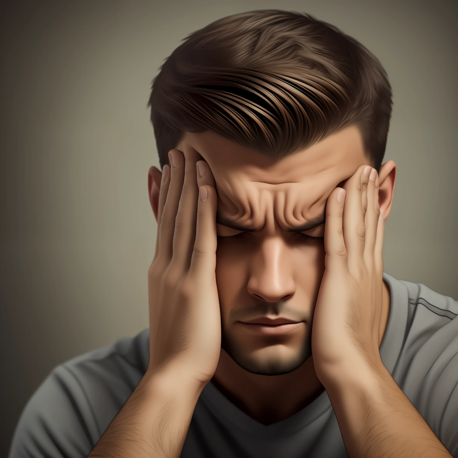 portrait of a young man, disappointed and sad, weak, holding his head, in HD, 8k, super realistic, very detailed