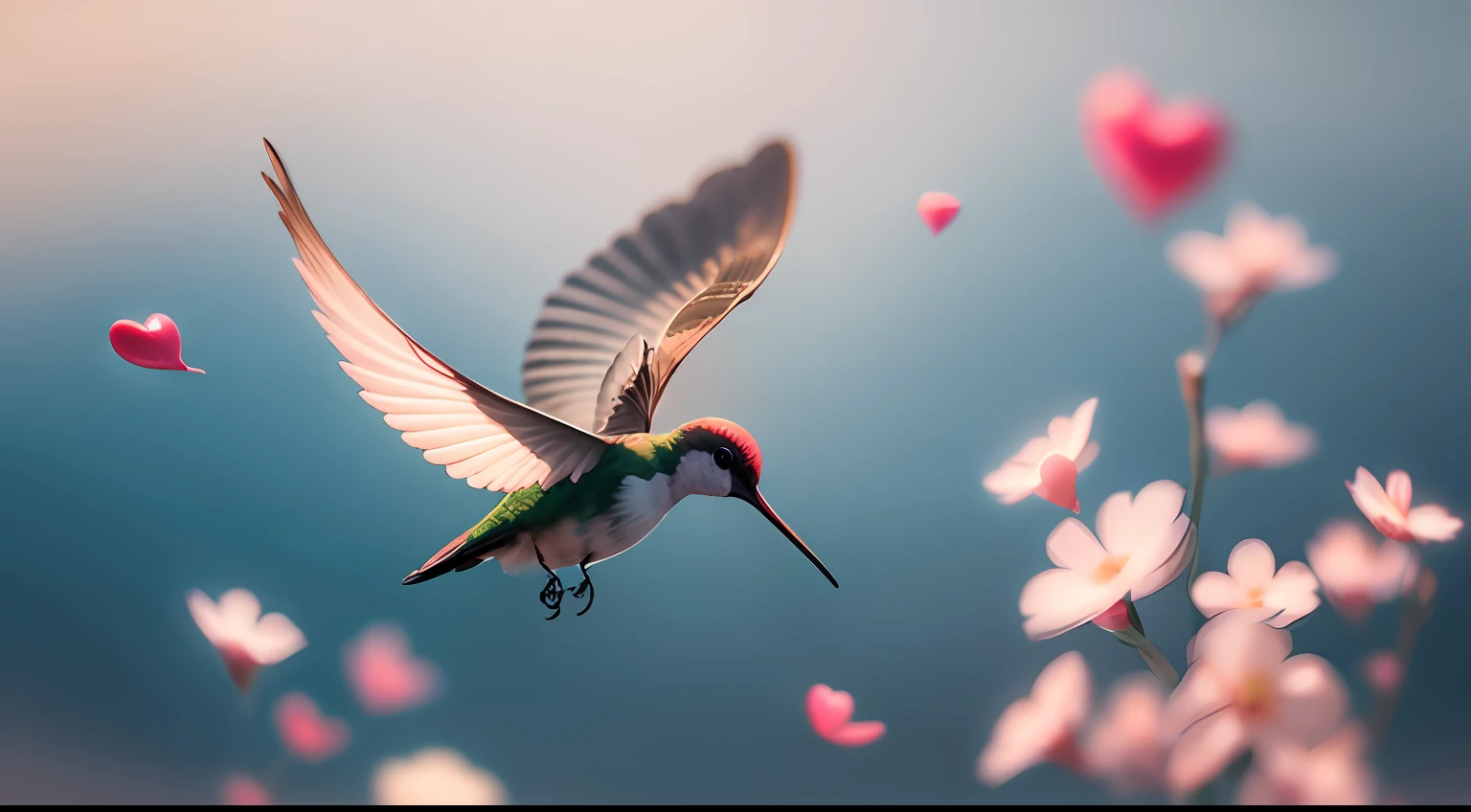 " a hummingbird flying gracefully in a red heart with white wings 🕊️ " 🦜