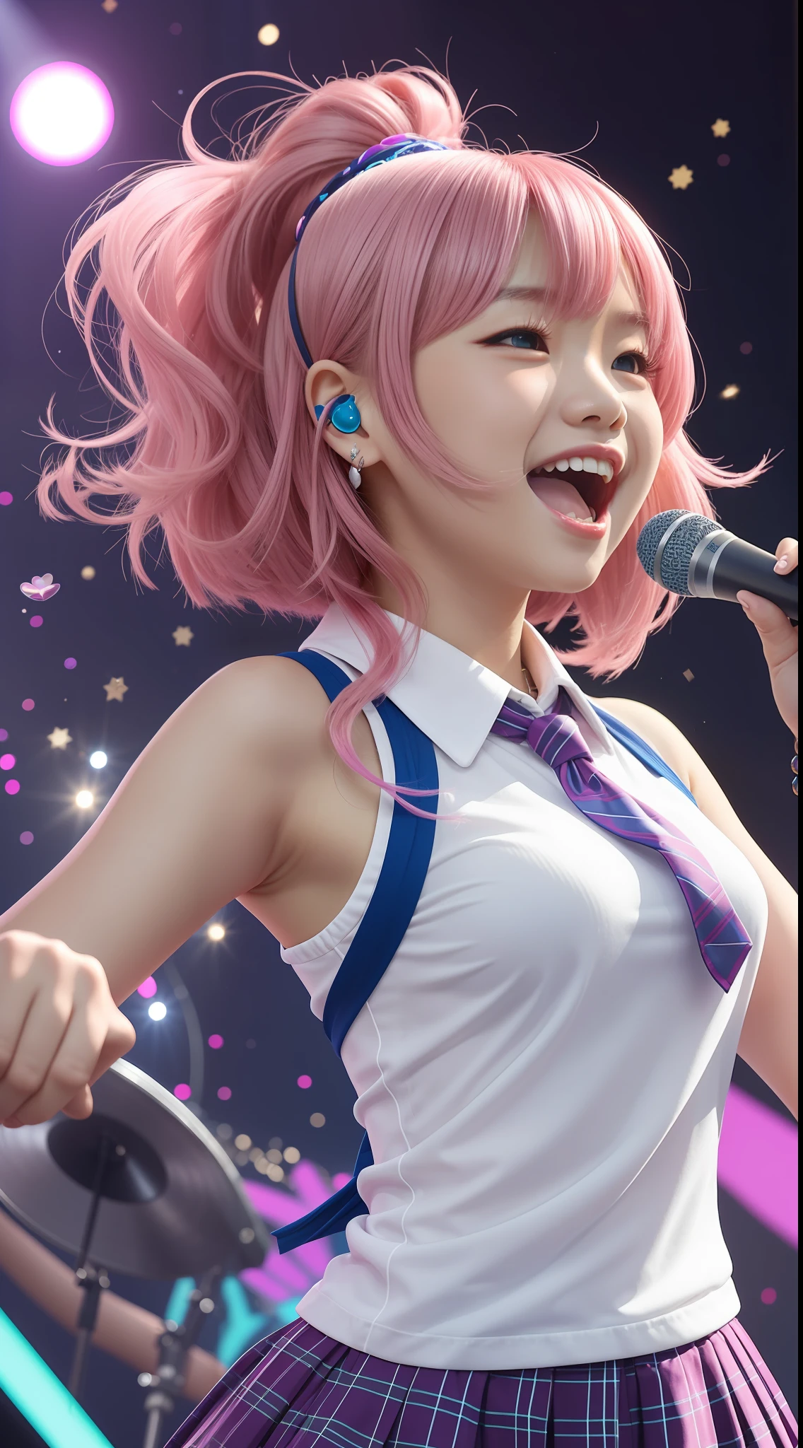 Description: A cheerful and energetic girl with short, vibrant pink hair and sparkling blue eyes. Often seen wearing a stylish school uniform with colorful accessories.
Personality: Yumi is optimistic, outgoing, and has a knack for making friends easily. She is passionate about music and dreams of becoming a famous idol.
Abilities: Possesses a beautiful singing voice and can channel her emotions into powerful sound-based attacks