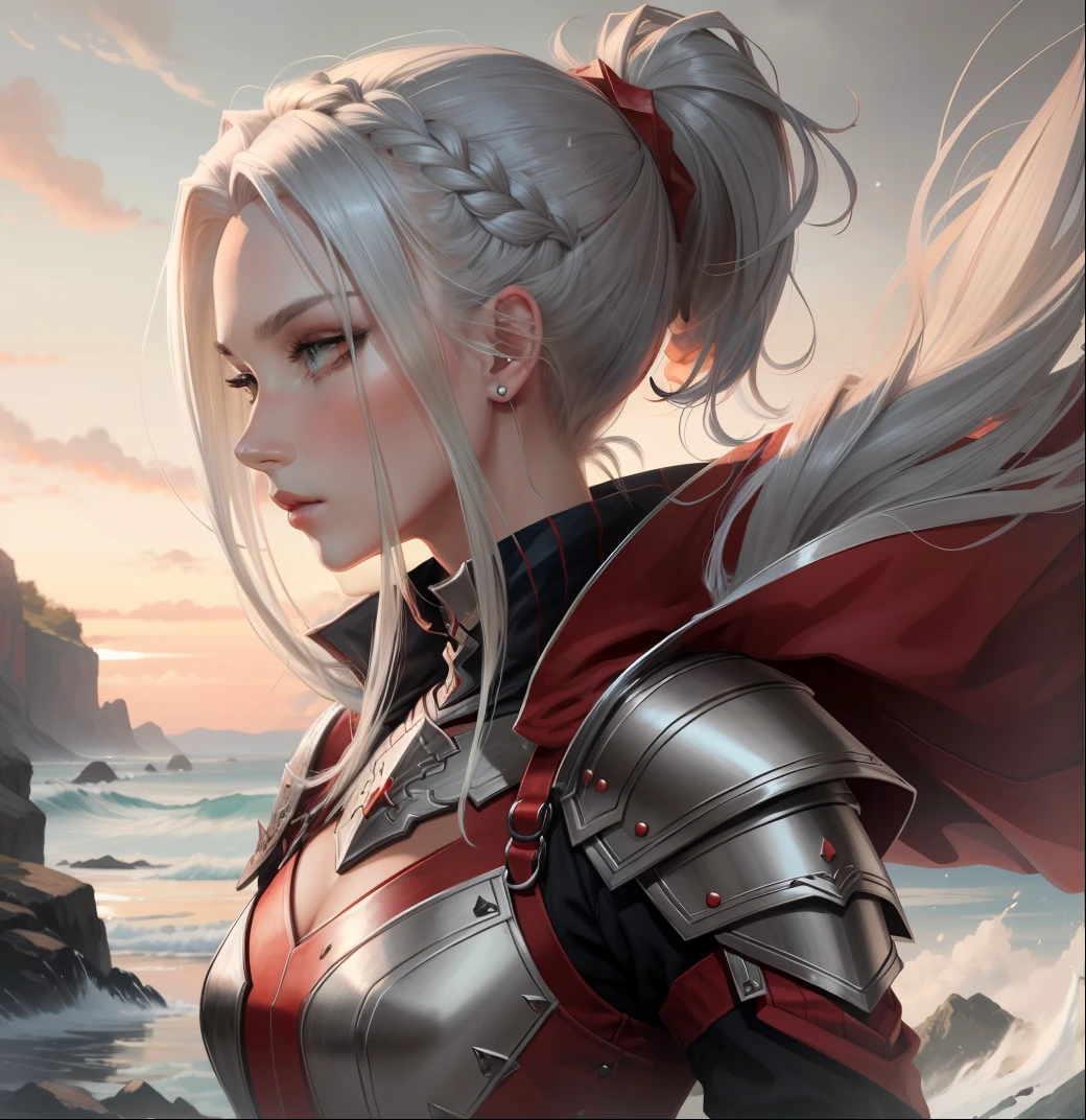 Edelgard, red and silver armor, ponytail hair