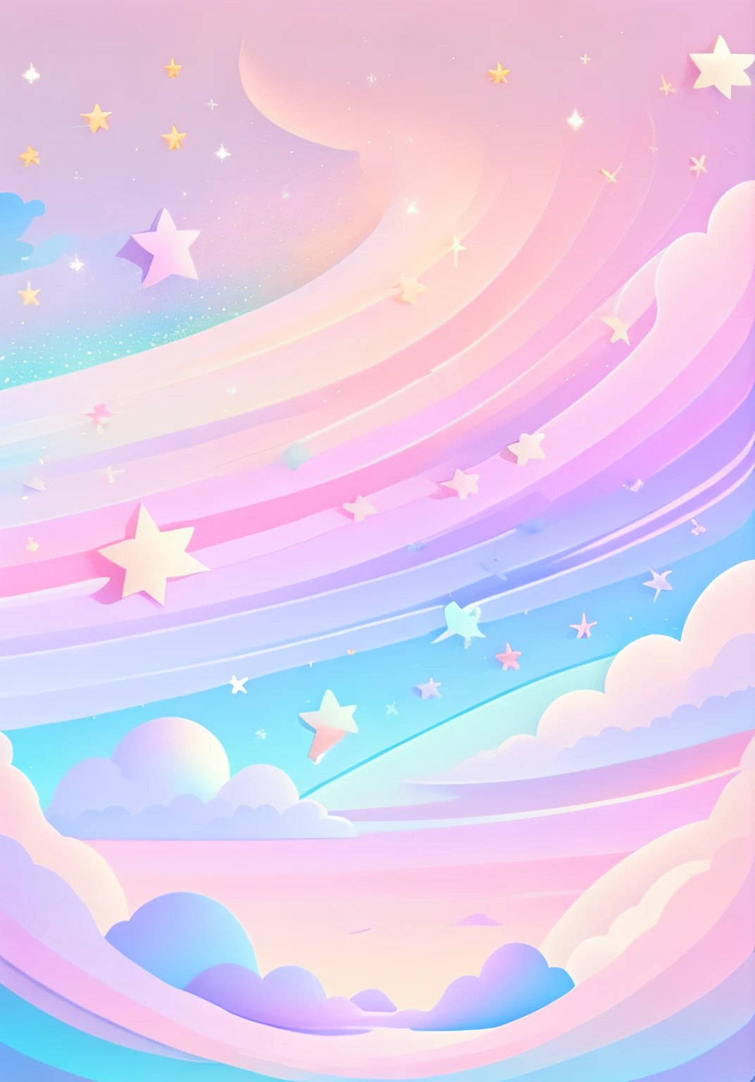 "cartoon illustration, sky in a gradient of pastel colors with twinkling stars. Immerse yourself in a mystical world full of magical elements (weighted at 0.9).