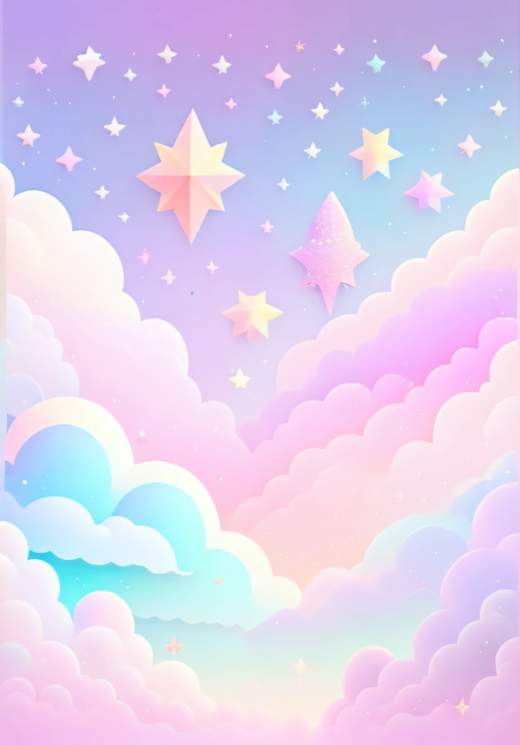 "cartoon illustration, sky in a gradient of pastel colors with twinkling stars. Immerse yourself in a mystical world full of magical elements (weighted at 0.9).
