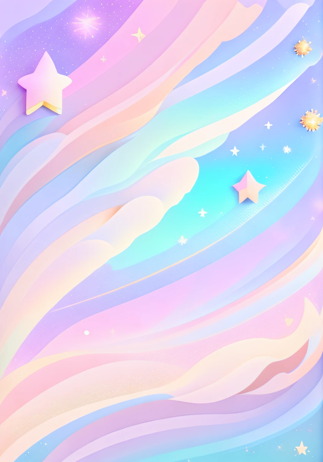 "cartoon illustration, sky in a gradient of pastel colors with twinkling stars. Immerse yourself in a mystical world full of magical elements (weighted at 0.9).