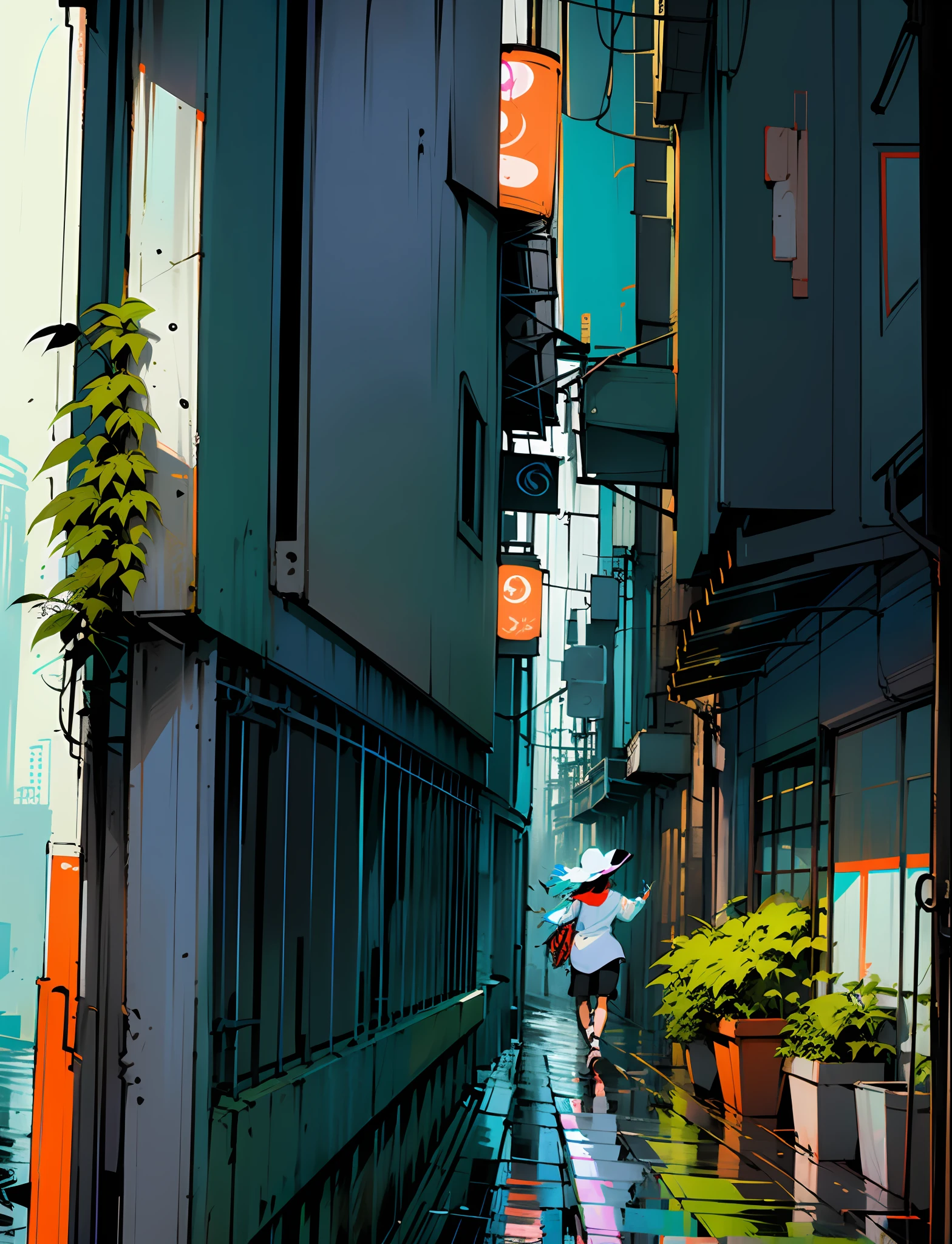 A steep chic train on a wet road. ,neon lights, neon galaxies, huge crystal moon, starry sky,,happy, peaceful, , in love Hemp, leaf,marijuana,cannabis,((illustration)), colorful, wallpaper, energy, secret,