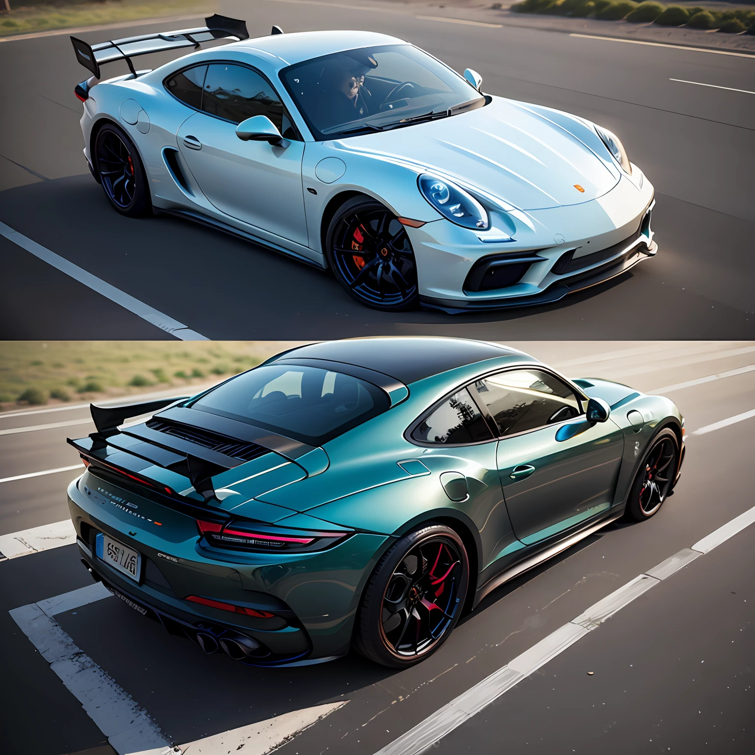 ultra realistic porsche car drone view transformer --auto