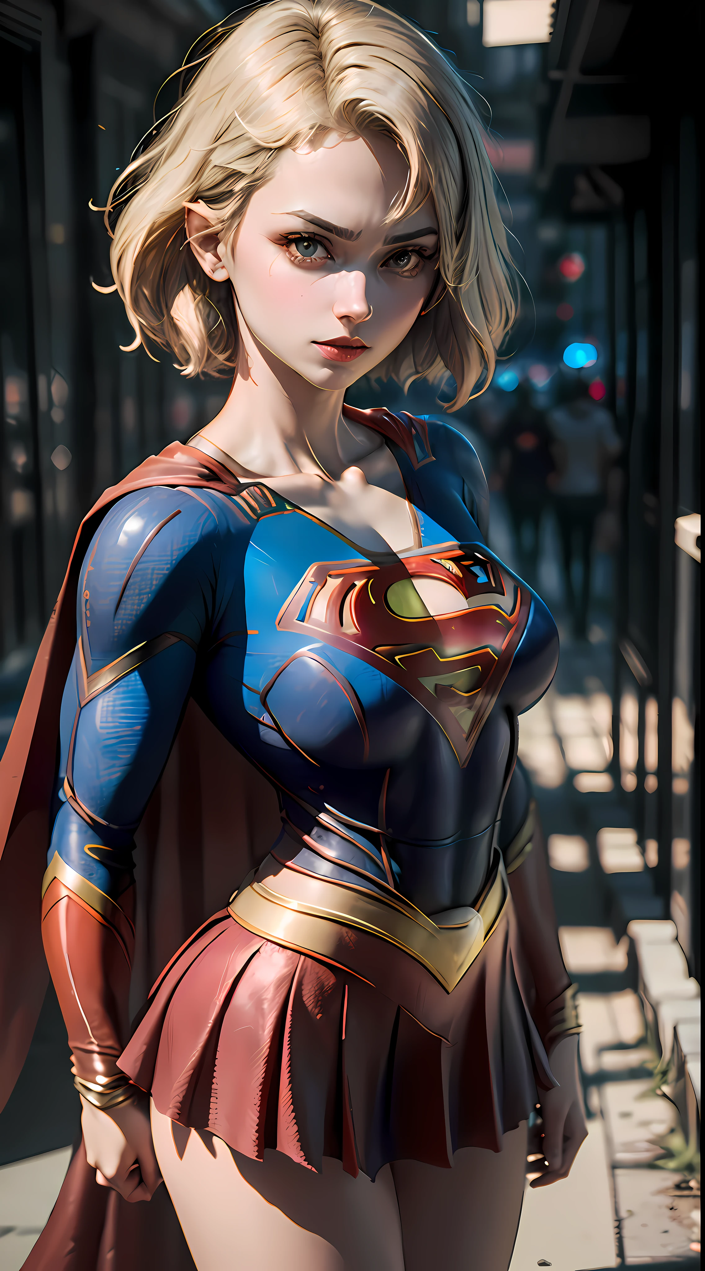 ((Best Supergirl Quality)), ((Masterpiece)), (Detailed: 1.4), 3D, a Detailed Image to Actress Imogen Poots Cyberpunk,HDR (High Dynamic Range),Ray Tracing,NVIDIA RTX,Super-Resolution,Unreal 5,Subsurface Scattering, PBR Texture, Post-processing, Anisotropic Filtering, Depth of Field, Maximum Clarity and Sharpness, Multilayer Textures, Albedo and Specular Maps, Surface Shading, Accurate Simulation of Light-Material Interaction, Perfect Proportions,  Octane Render, Two-Tone Lighting,Wide Aperture,Low ISO,White Balance,Rule of Thirds,8K RAW, using Superman S symbol on chest. Cyberpunk.