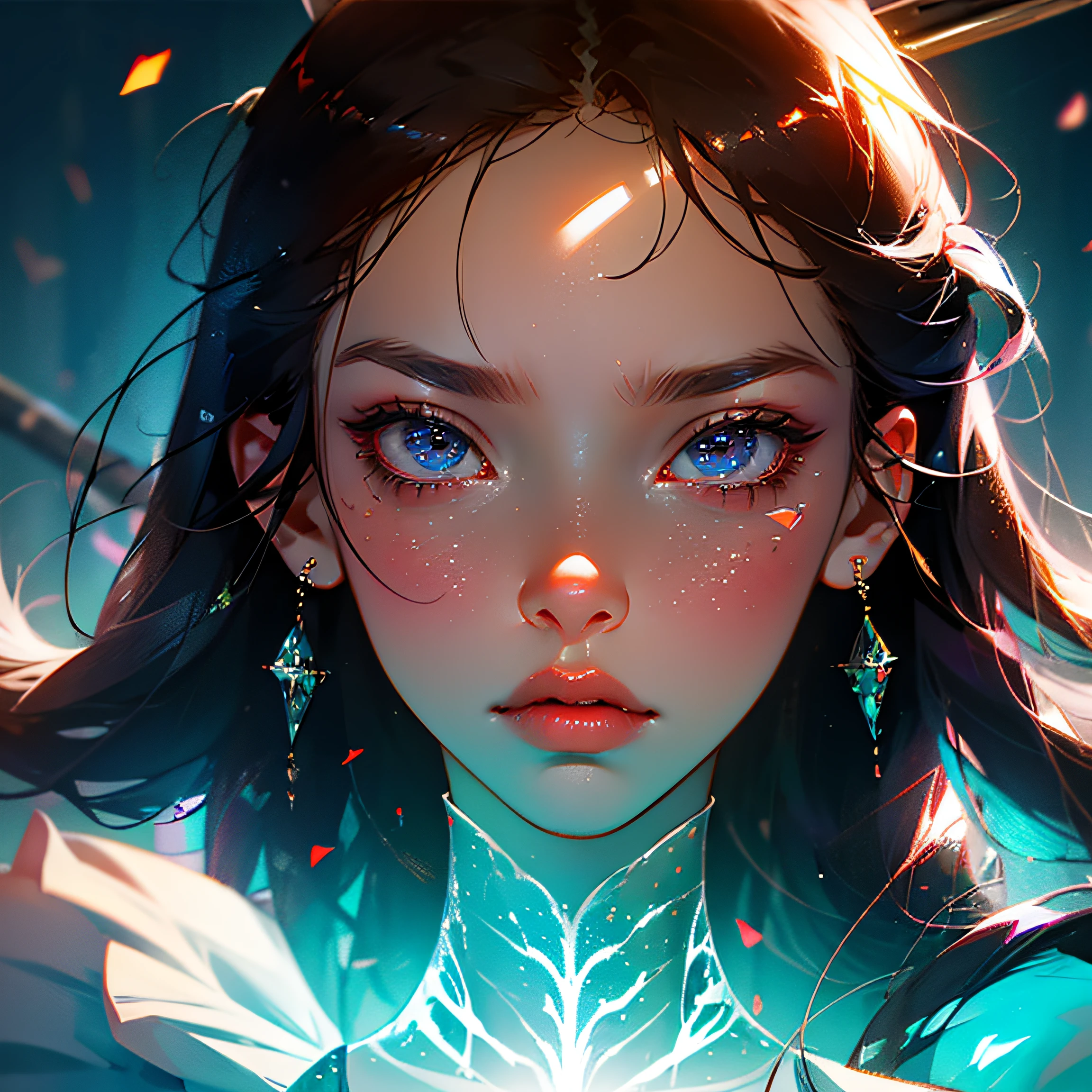 girl, angry, close up shot, slight reflexion in her eyes, shiny particles --auto