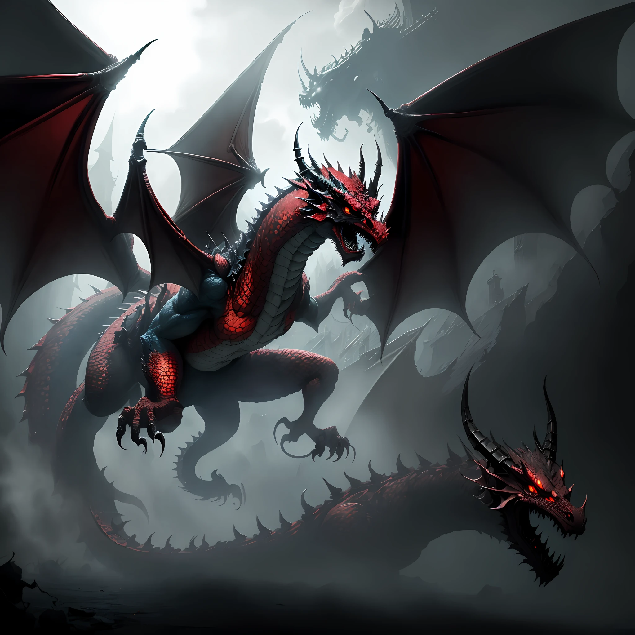 Create a scary red dragon on a bottomless plane --auto