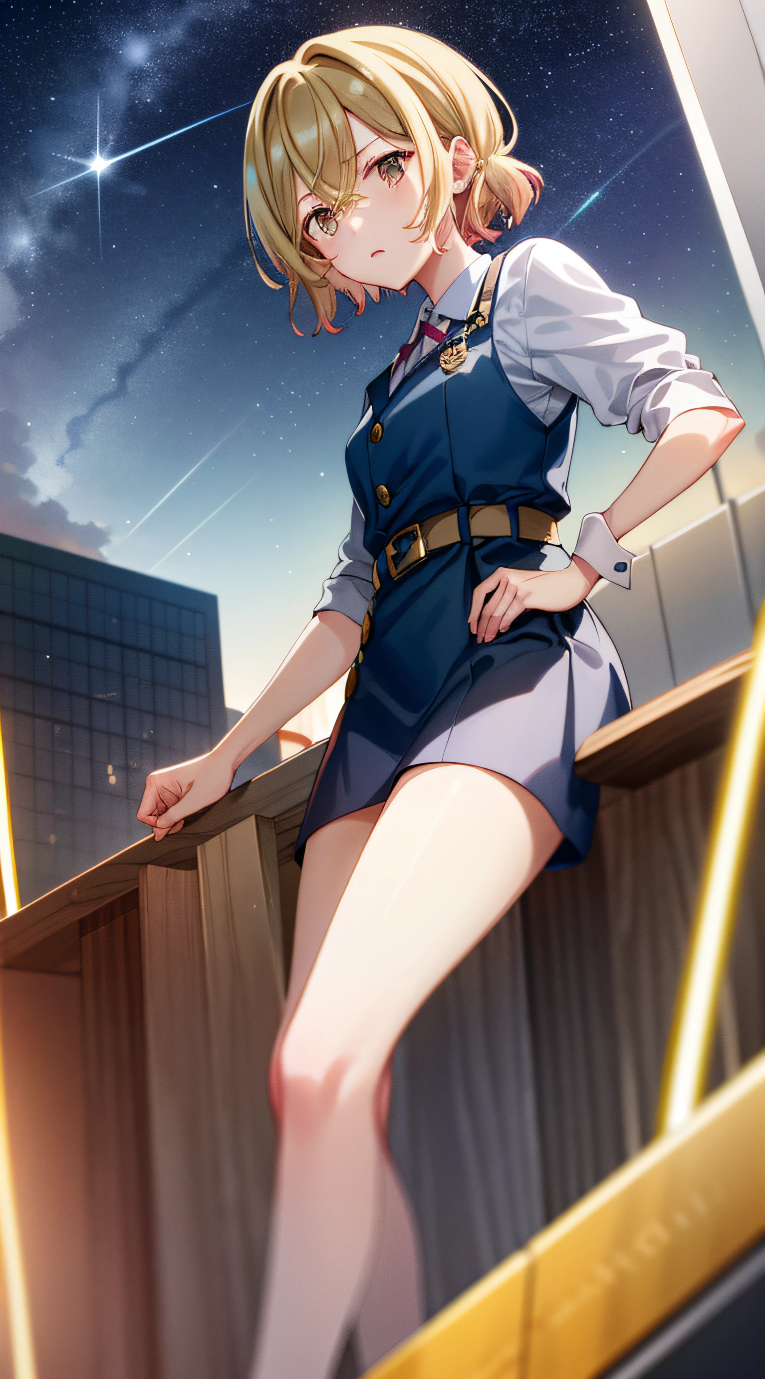 Mami nanami, city background, serious look, starry sky