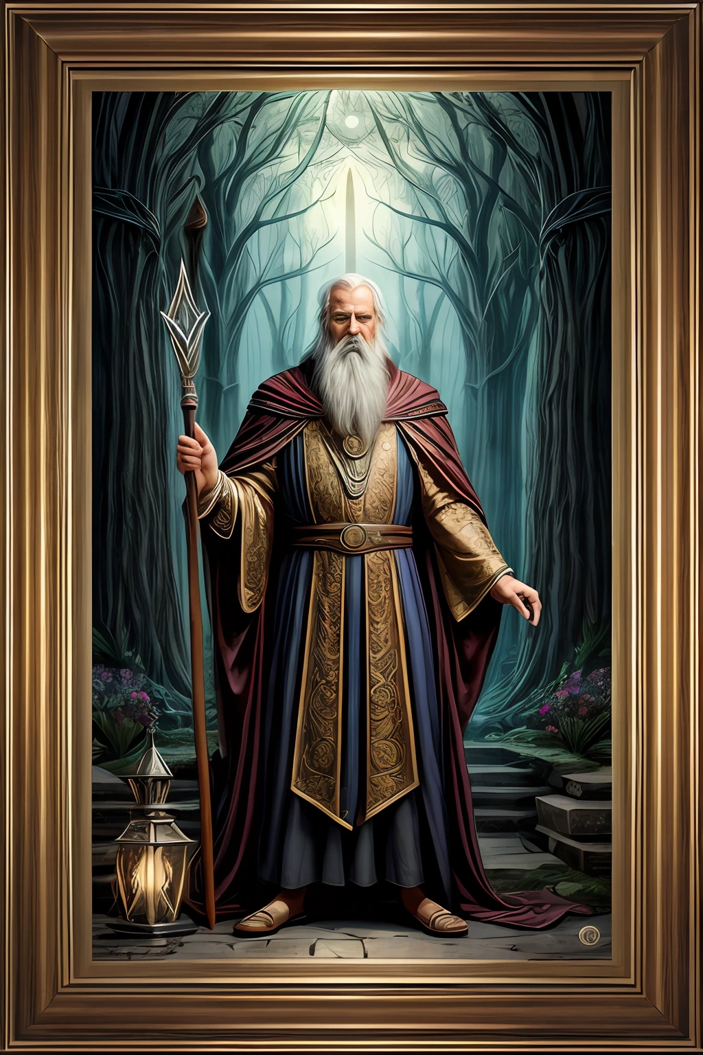 ((Best quality)), ((masterpiece)), ((realistic cartoon)), ((perfect character)):

In this stunning and highly detailed realistic cartoon, we present a mage summoning his enchantments in a mystical world. The mage stands tall, clad in intricate and detailed mage robes, complete with flowing garments and ornate patterns. His face is adorned with a long, white beard, adding to his wise and aged appearance.

With a majestic staff in hand, the mage channels the power of magic, conjuring dazzling rays and ethereal energies. The scene is set in a thematically rich environment, filled with magical artifacts, ancient tomes, and mystical symbols that enhance the ambiance. The lighting, crafted with a cinematic touch, casts a spellbinding glow, emphasizing the magical aura surrounding the mage.

Every element of this masterpiece is carefully designed to create a sense of realism and immersion. The intricacies of the mage's clothing, the mesmerizing effects of his conjurations, and the level of detail in his weathered face all contribute to a captivating visual experience. This artwork is presented in stunning UHD resolution, allowing you to appreciate every nuance and intricacy in breathtaking detail.

Eye level, scenic, masterpiece.