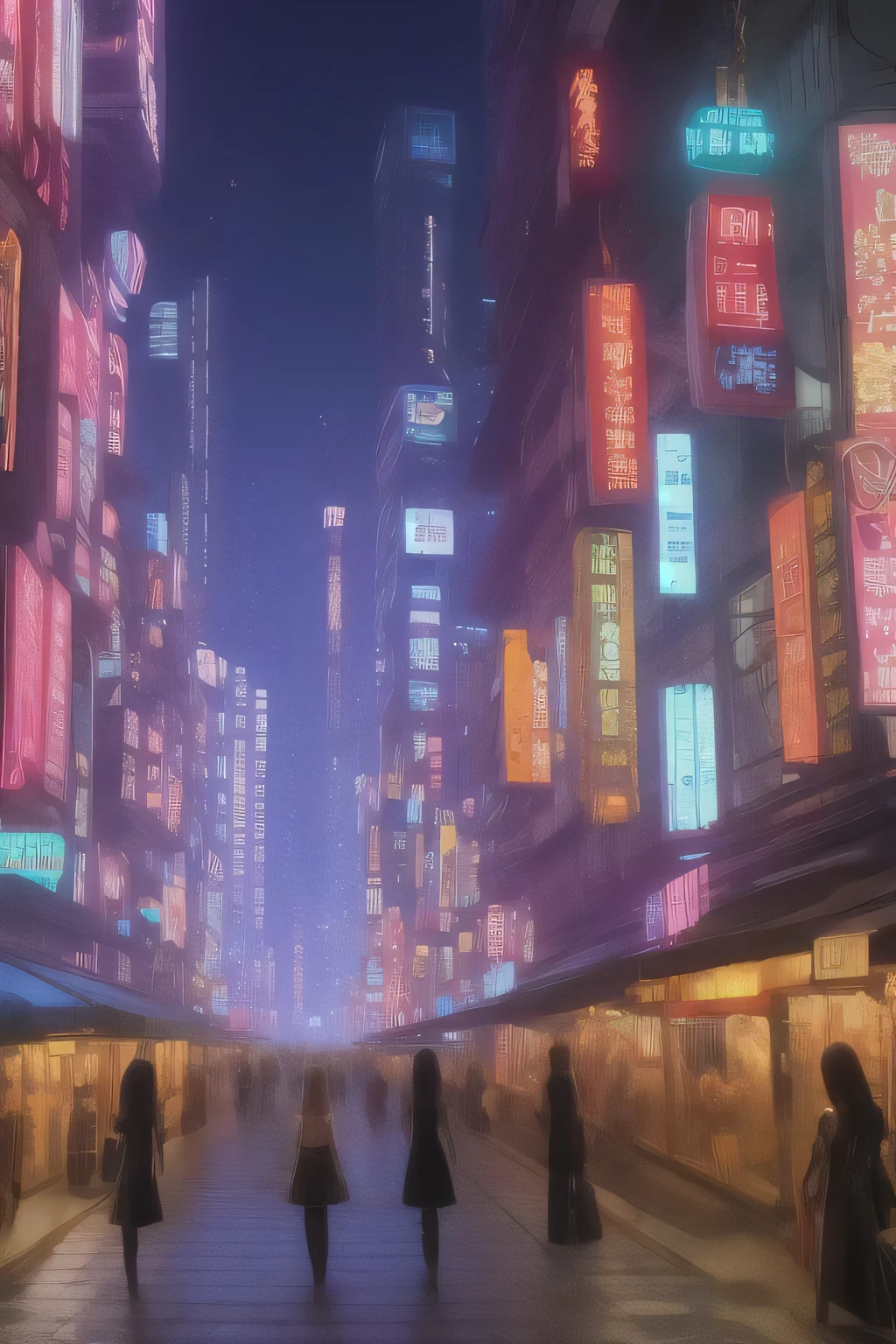 Highly detailed, best quality, masterpiece, official art, highres, absurdres, official art, detailed, cinematic, (mature female), light brown braided, cat girl,two symmetrical catgirl ears on head, catgirl tail, detailed face, detailed eyes, medium breasts, big hips, big thighs, skintight bodysuit,holding a hamburger,detailed lips, detailed crowded street in cyberpunk city in background