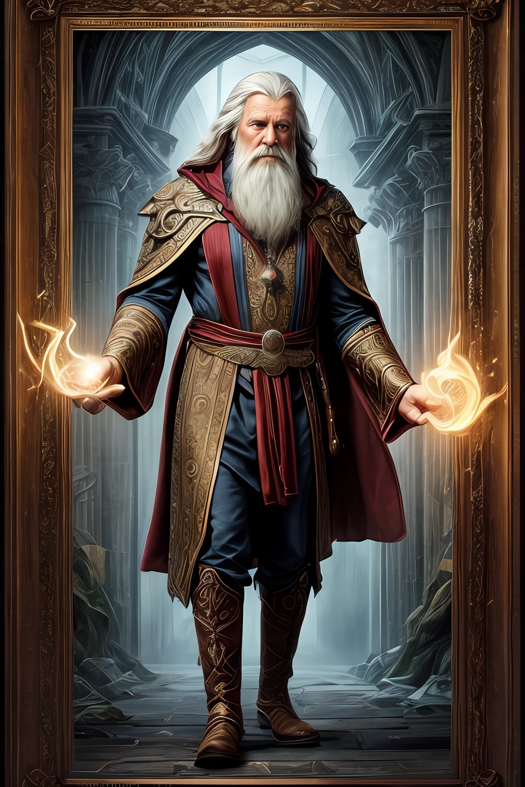 ((Best quality)), ((masterpiece)), ((realistic cartoon)), ((perfect character)):

In this stunning and highly detailed realistic cartoon, we present a mage summoning his enchantments in a mystical world. The mage stands tall, clad in intricate and detailed mage robes, complete with flowing garments and ornate patterns. His face is adorned with a long, white beard, adding to his wise and aged appearance.

With a majestic staff in hand, the mage channels the power of magic, conjuring dazzling rays and ethereal energies. The scene is set in a thematically rich environment, filled with magical artifacts, ancient tomes, and mystical symbols that enhance the ambiance. The lighting, crafted with a cinematic touch, casts a spellbinding glow, emphasizing the magical aura surrounding the mage.

Every element of this masterpiece is carefully designed to create a sense of realism and immersion. The intricacies of the mage's clothing, the mesmerizing effects of his conjurations, and the level of detail in his weathered face all contribute to a captivating visual experience. This artwork is presented in stunning UHD resolution, allowing you to appreciate every nuance and intricacy in breathtaking detail.

Eye level, scenic, masterpiece.