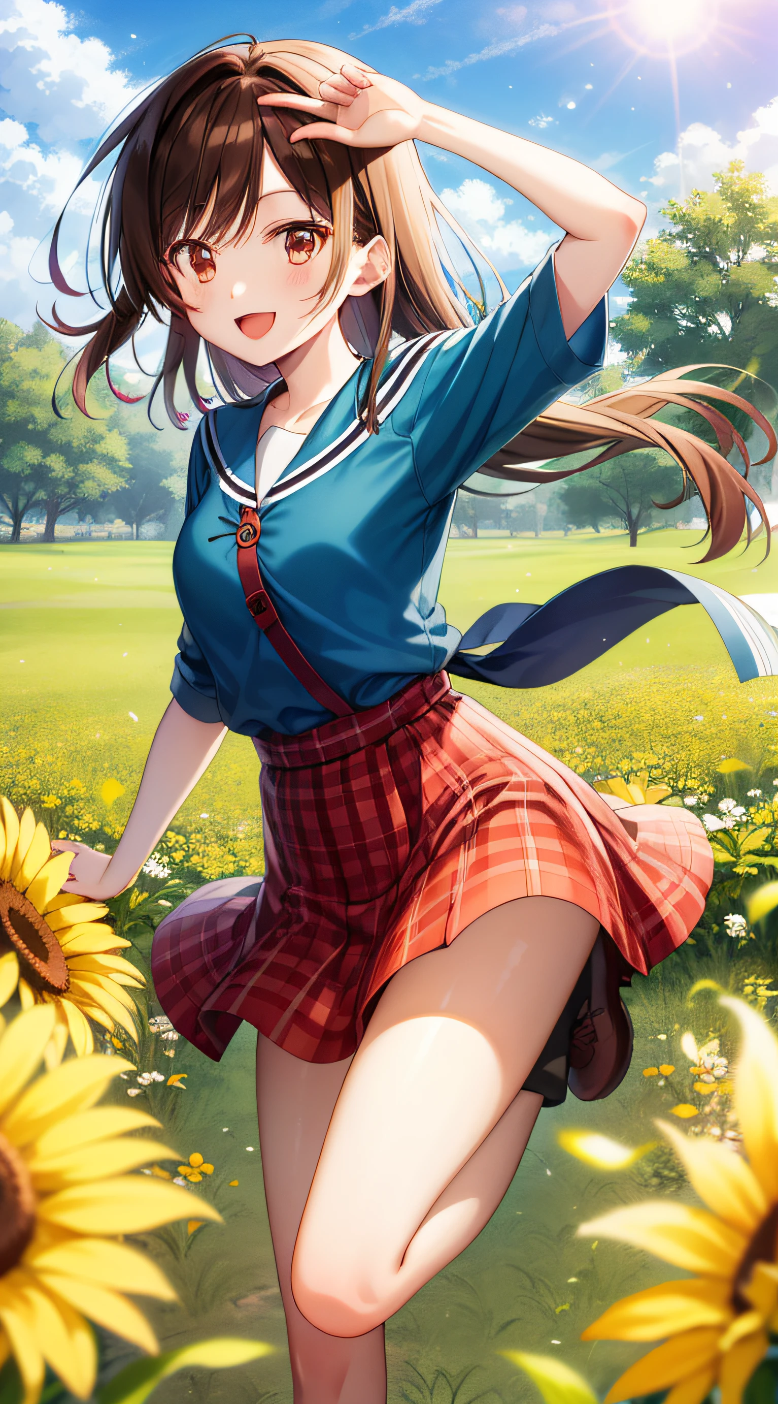 Chizuru Mizuhara, open field, bright sun, smile and eyes of joy