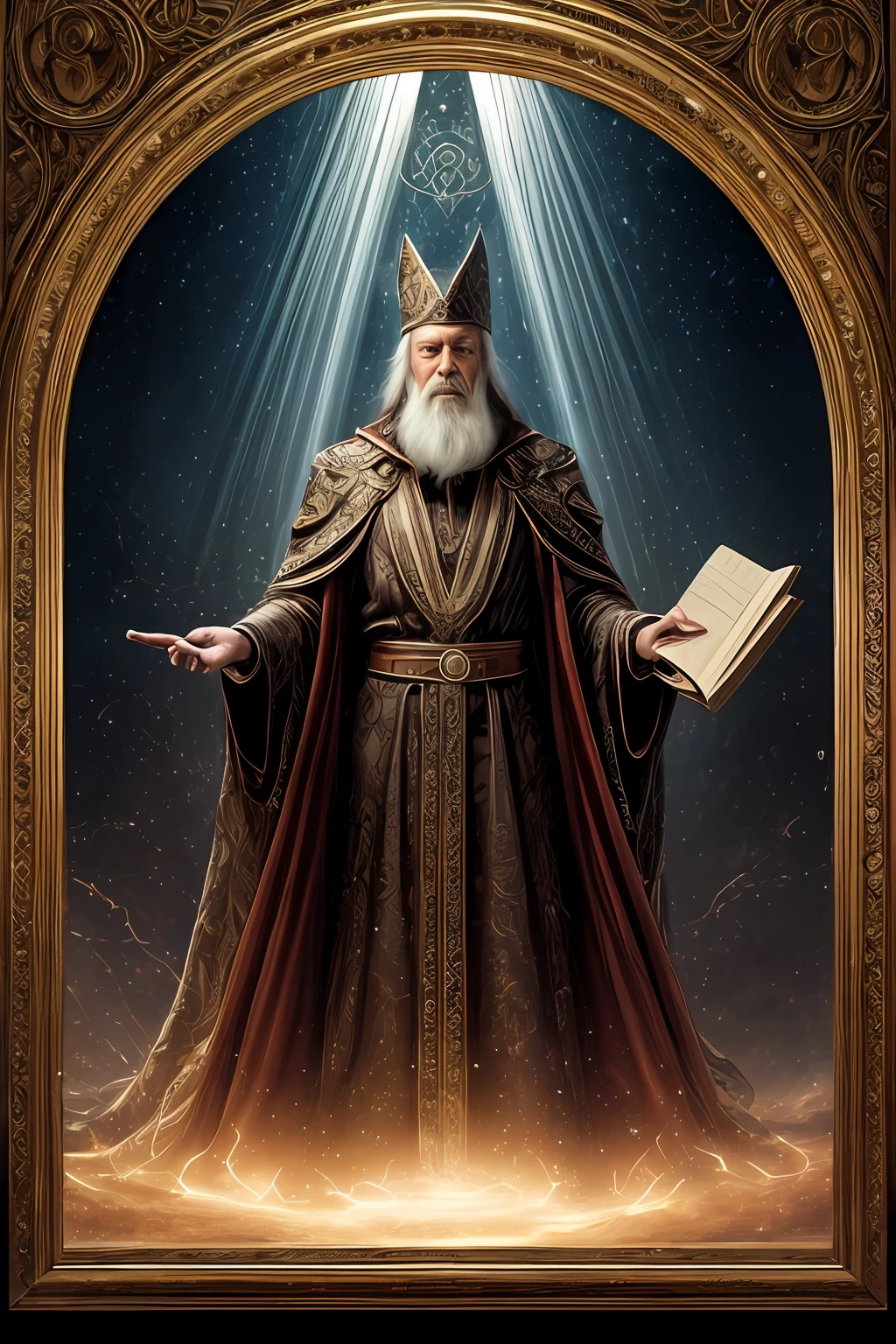 ((Best Quality)), ((masterpiece)), ((perfect character)):
In this stunning and highly detailed realist, we present a magician invoking his charms in a mystical world. The wizard is tall, dressed in intricate and detailed wizard robes, complete with flowing clothing and ornate patterns. His face is adorned with a long white beard, enhancing his wise and aged appearance.
With a majestic staff in hand, the magician channels the power of magic, conjuring dazzling rays and ethereal energies. The scene takes place in a thematically rich environment, filled with magical artifacts, ancient tomes, and mystical symbols that enhance the environment. The lighting, crafted with a cinematic twist, casts a fascinating glow, emphasizing the magical aura around the wizard.
Every element of this masterpiece is carefully designed to create a sense of realism and immersion. The intricacies of the wizard's clothes, the mesmerizing effects of his conjurations, and the level of detail on his weathered face all contribute to a captivating visual experience. This artwork is presented in stunning UHD resolution, allowing you to appreciate every nuance and complexity in breathtaking detail.
Eye level, scenic, masterpiece.