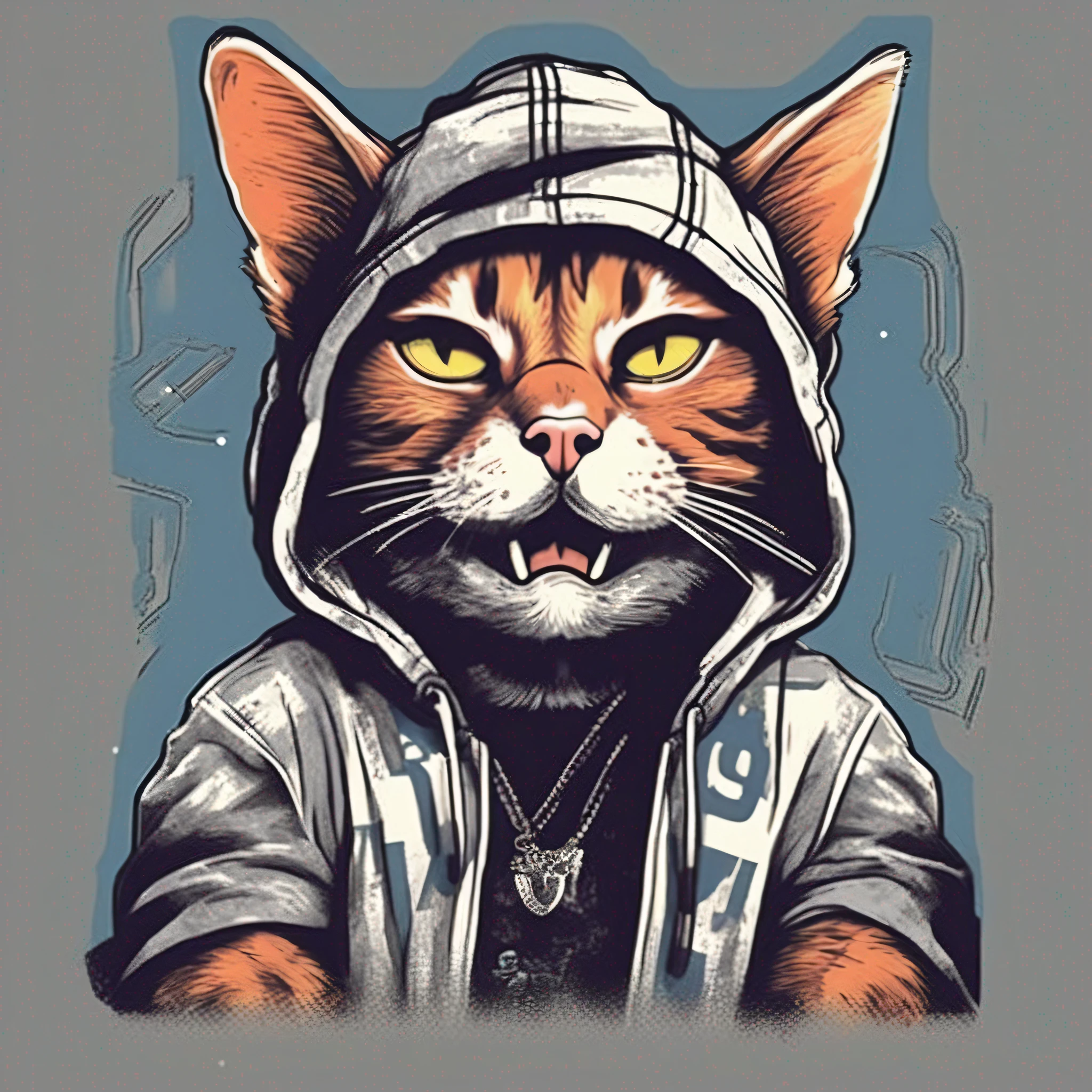 T-shirt design, a cat in rapper style