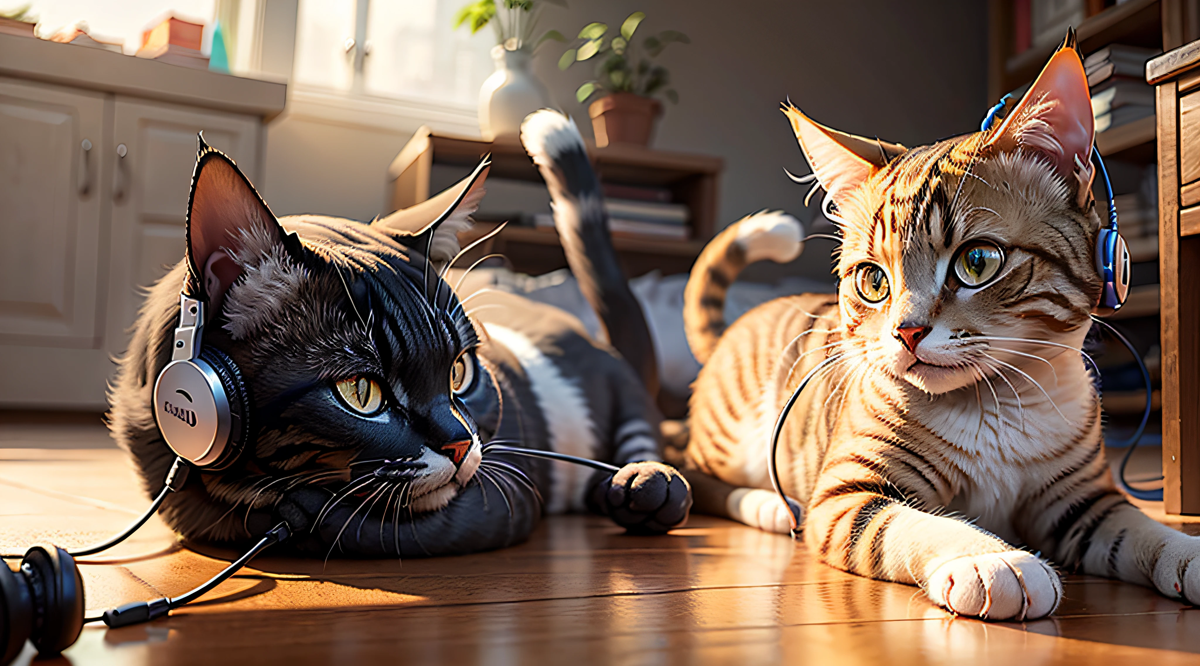 cat listening to music with headphone 4k --auto