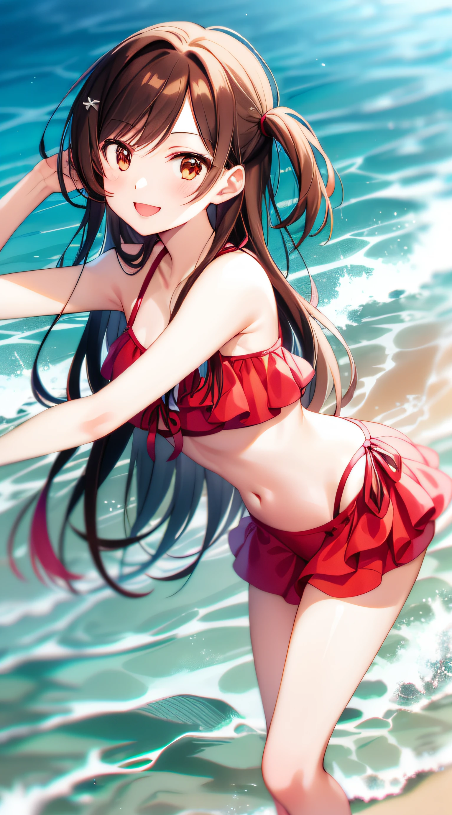 Chizuru mizuhara, beach background, wearing bikini, smile, sea breeze