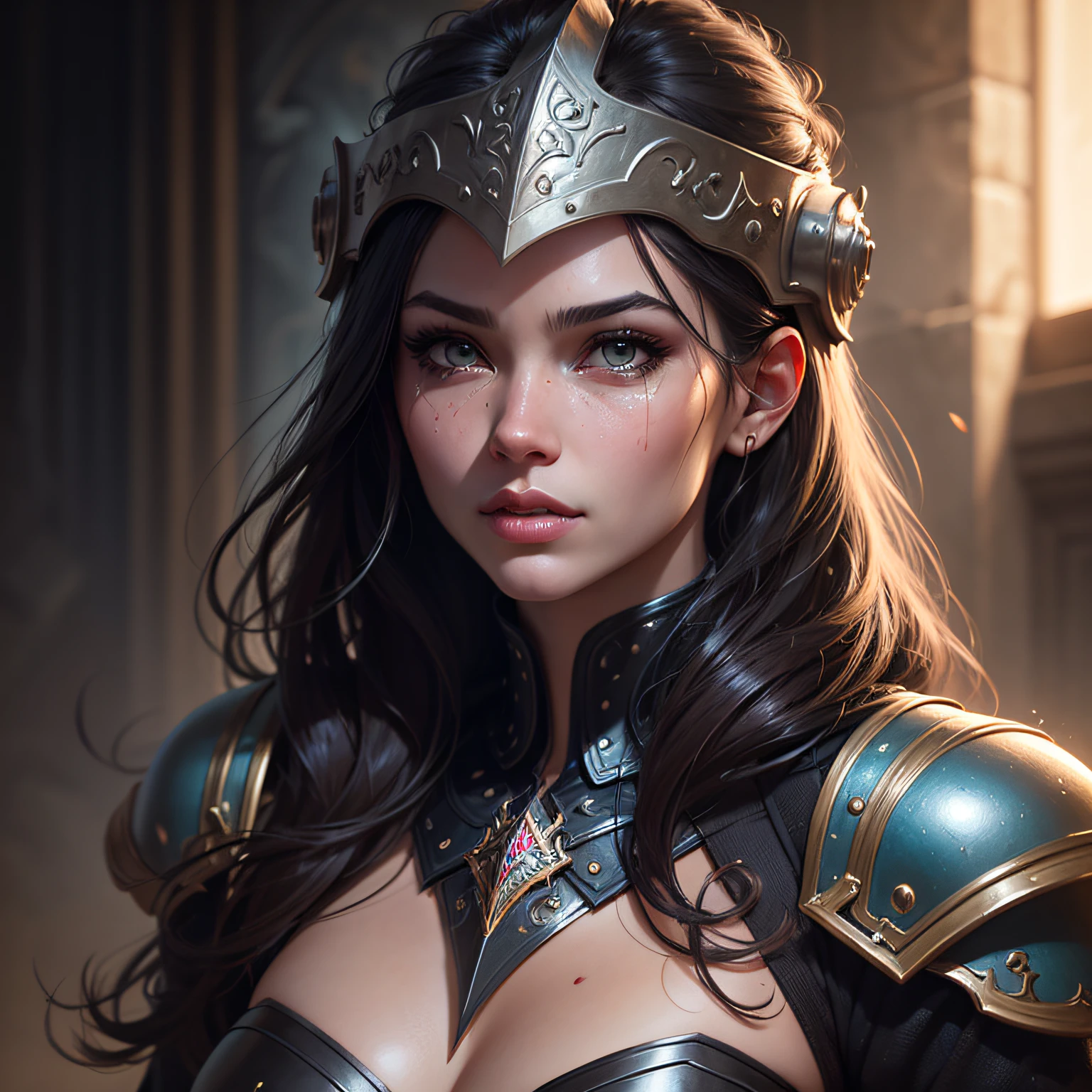 A dark entity with a helmet on and glowing eyes that have blood trickling down from them like tears, beautiful d&d character portrait, dark fantasy, detailed, realistic face, digital portrait, intricate armor, fiverr dnd character, wlop, stanley artgerm lau, ilya kuvshinov, artstation, hd, octane render, hyperrealism, beautiful d&d character portrait, colorful fantasy, detailed, realistic face, digital portrait, intricate armor, fiverr dnd character, wlop, stanley artgerm lau, ilya kuvshinov, artstation, hd, octane render, hyperrealism, game art --auto
